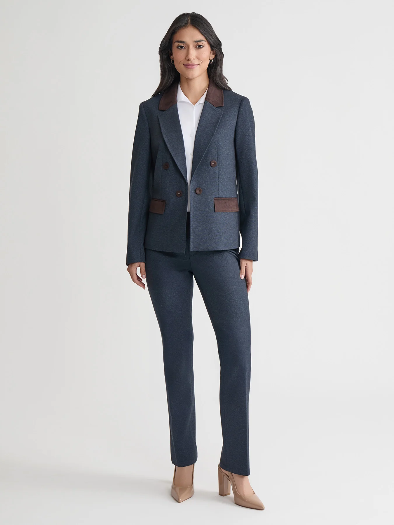 Petite Faux Double Breasted Jacket, Scuba Suede - Image 6