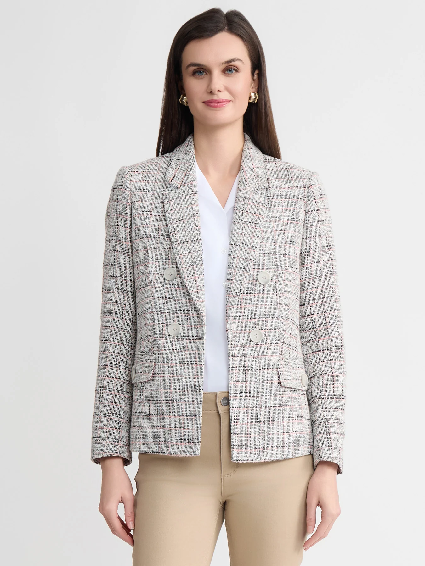 Faux Double Breasted Jacket, Tweed
