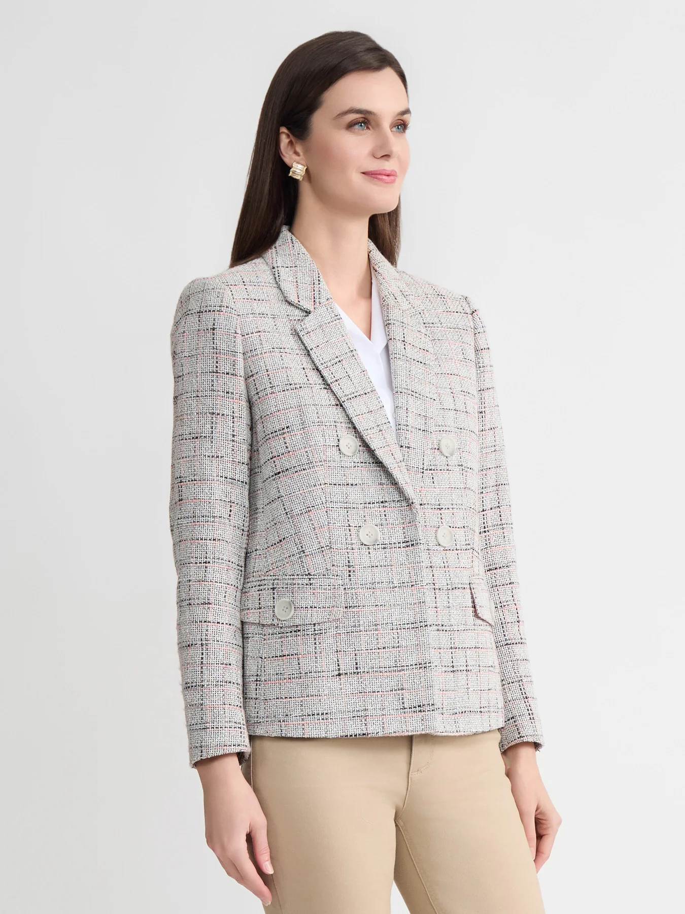Faux Double Breasted Jacket, Tweed - Image 3