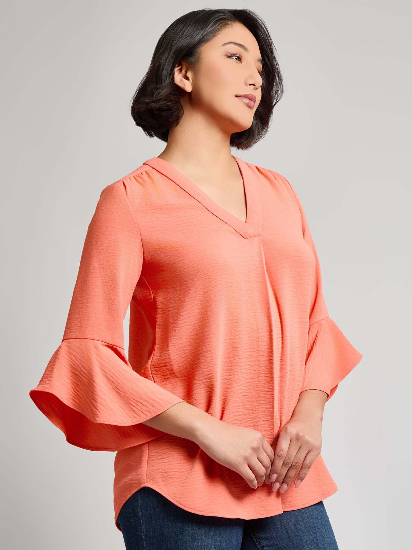 Flutter Sleeve Blouse, Textured Crepe - Image 2