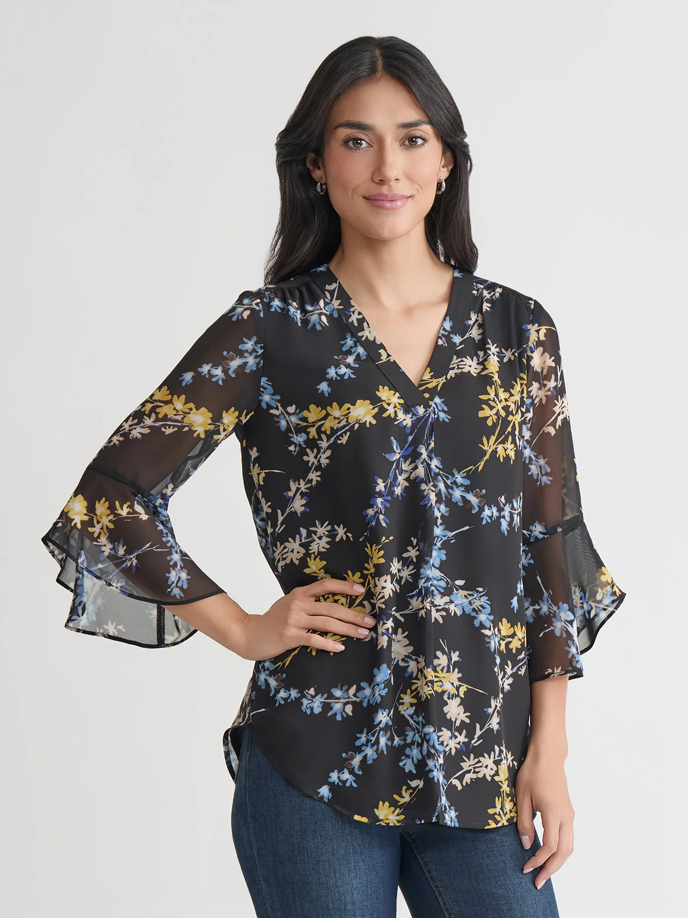 Flutter Sleeve Kelly Blouse, Jones Black Multi - Image 2