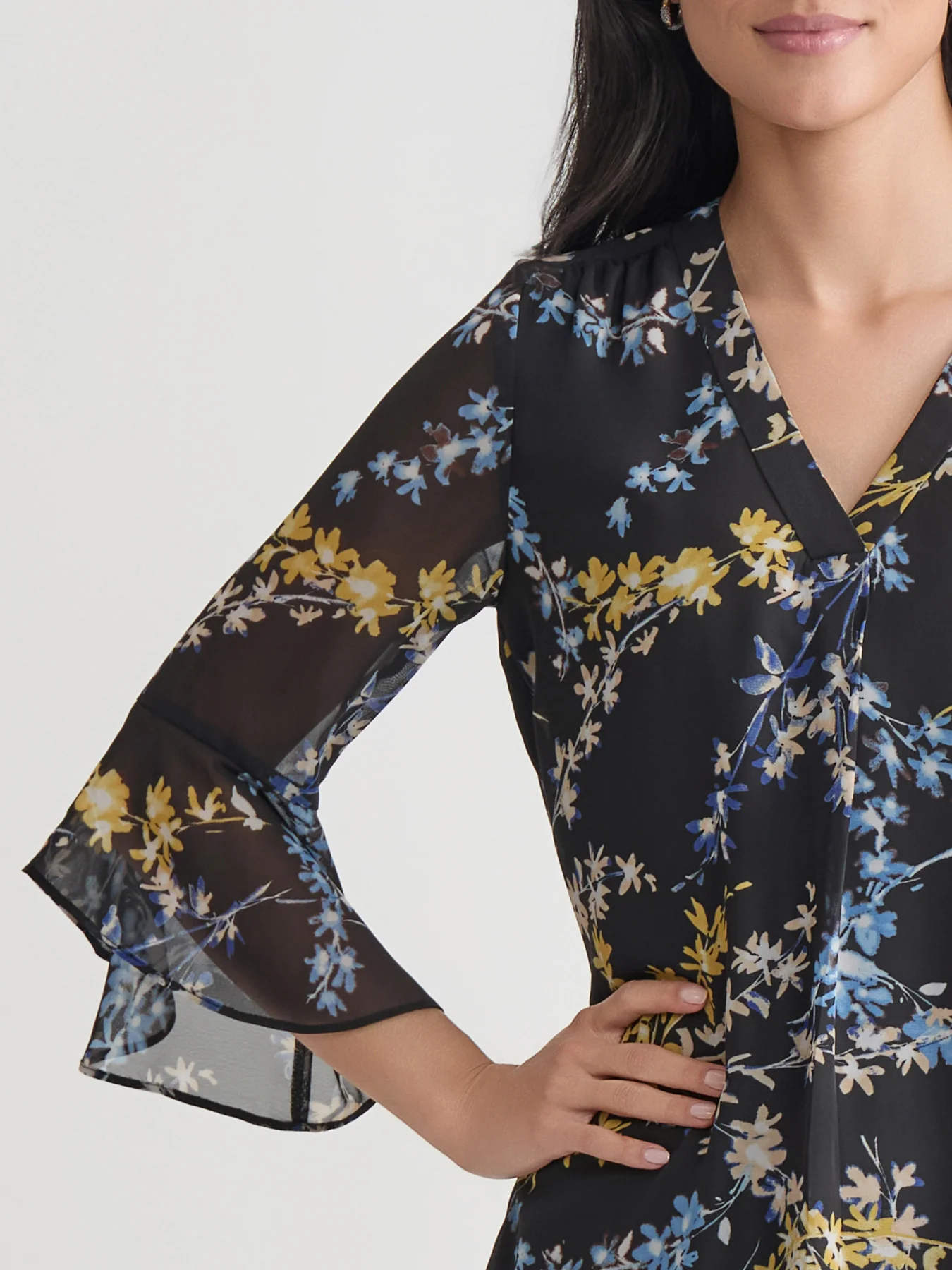 Flutter Sleeve Kelly Blouse, Jones Black Multi - Image 3