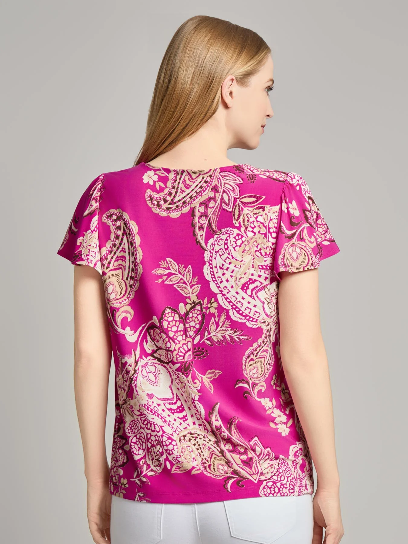 Flutter Sleeve Keyhole Neckline Top - Image 3