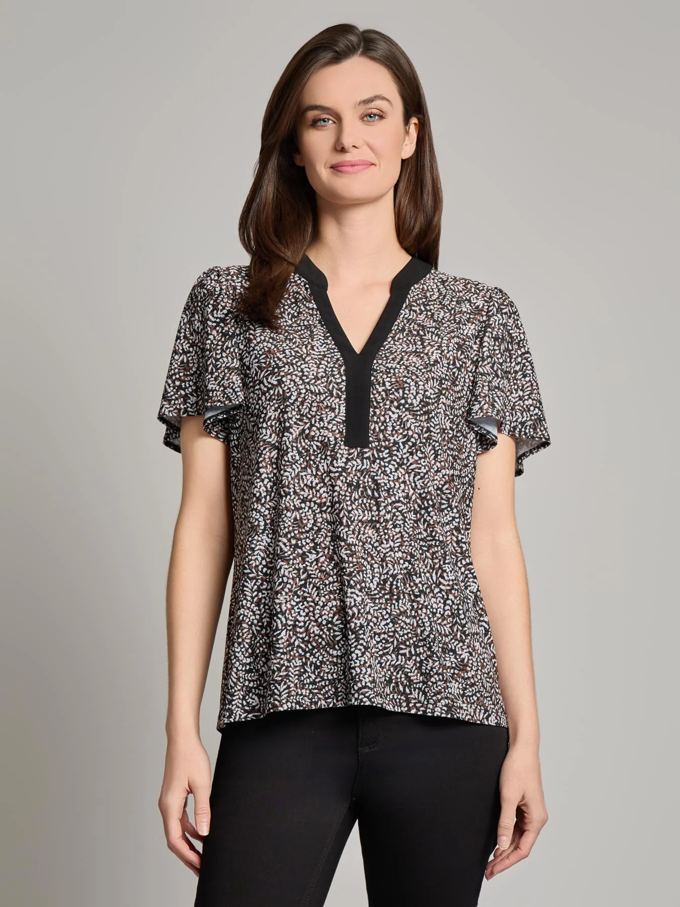 Flutter Sleeve Split Neck Top