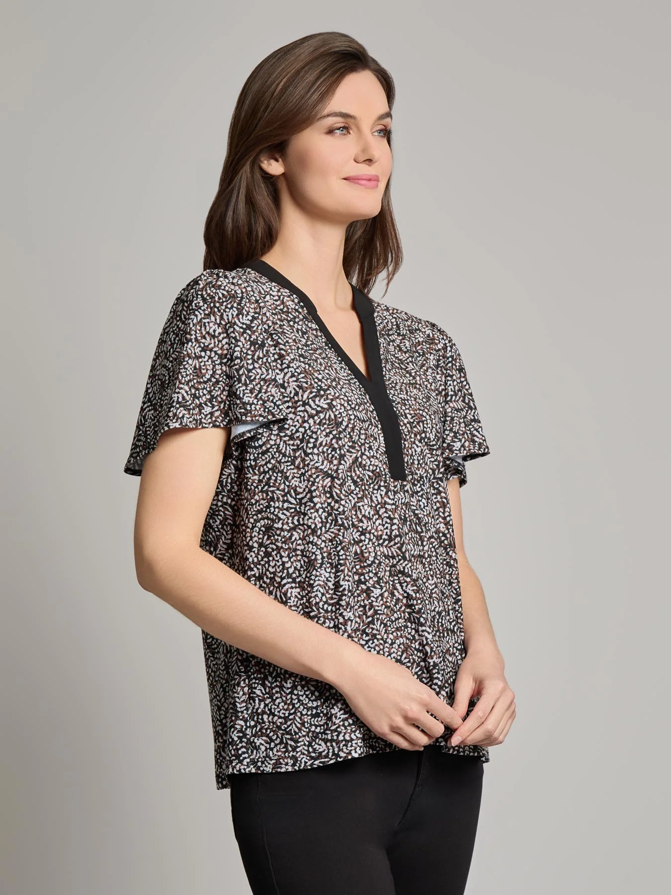 Flutter Sleeve Split Neck Top - Image 2
