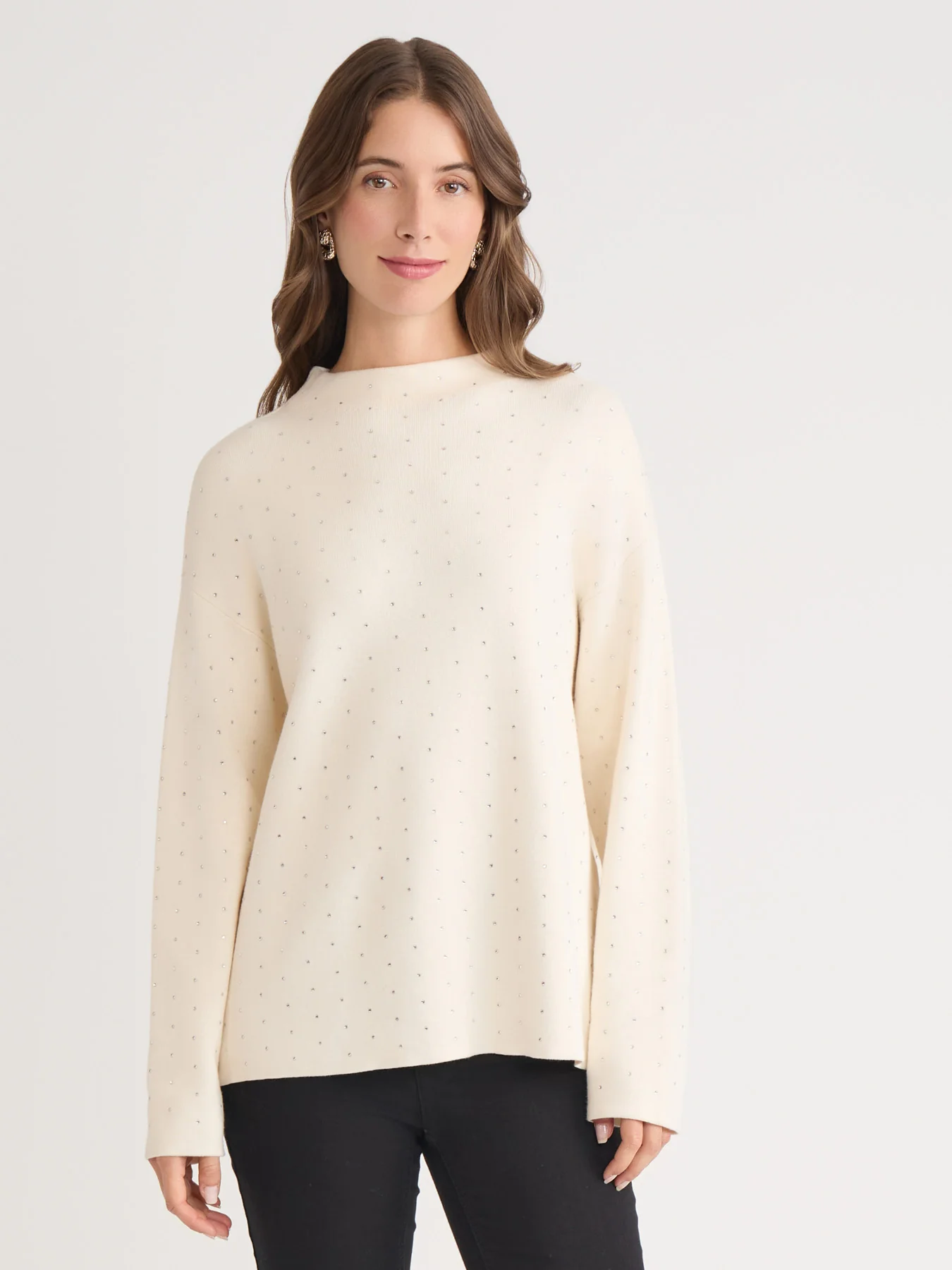 Funnel Neck Studded Accent Sweater