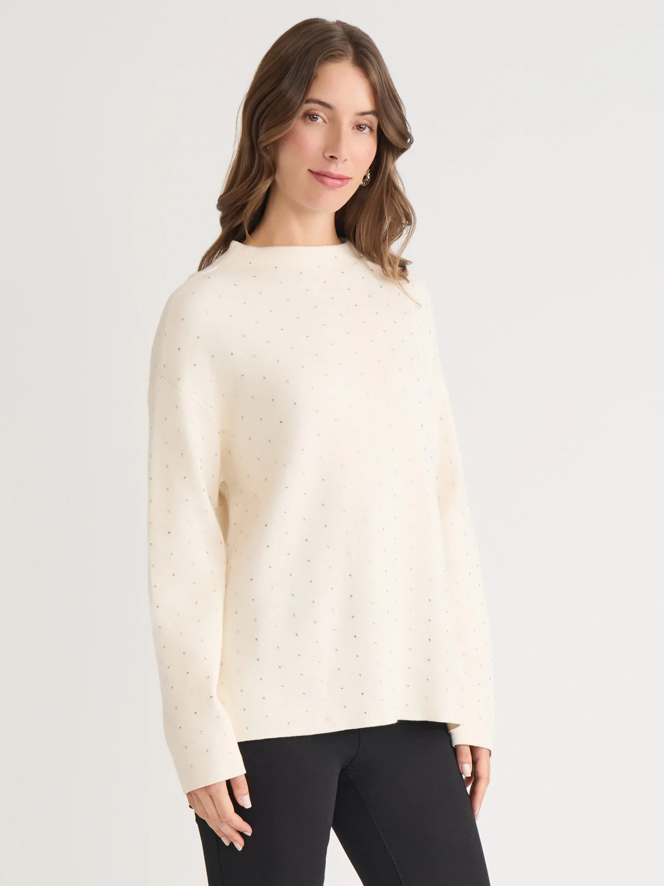 Funnel Neck Studded Accent Sweater - Image 2