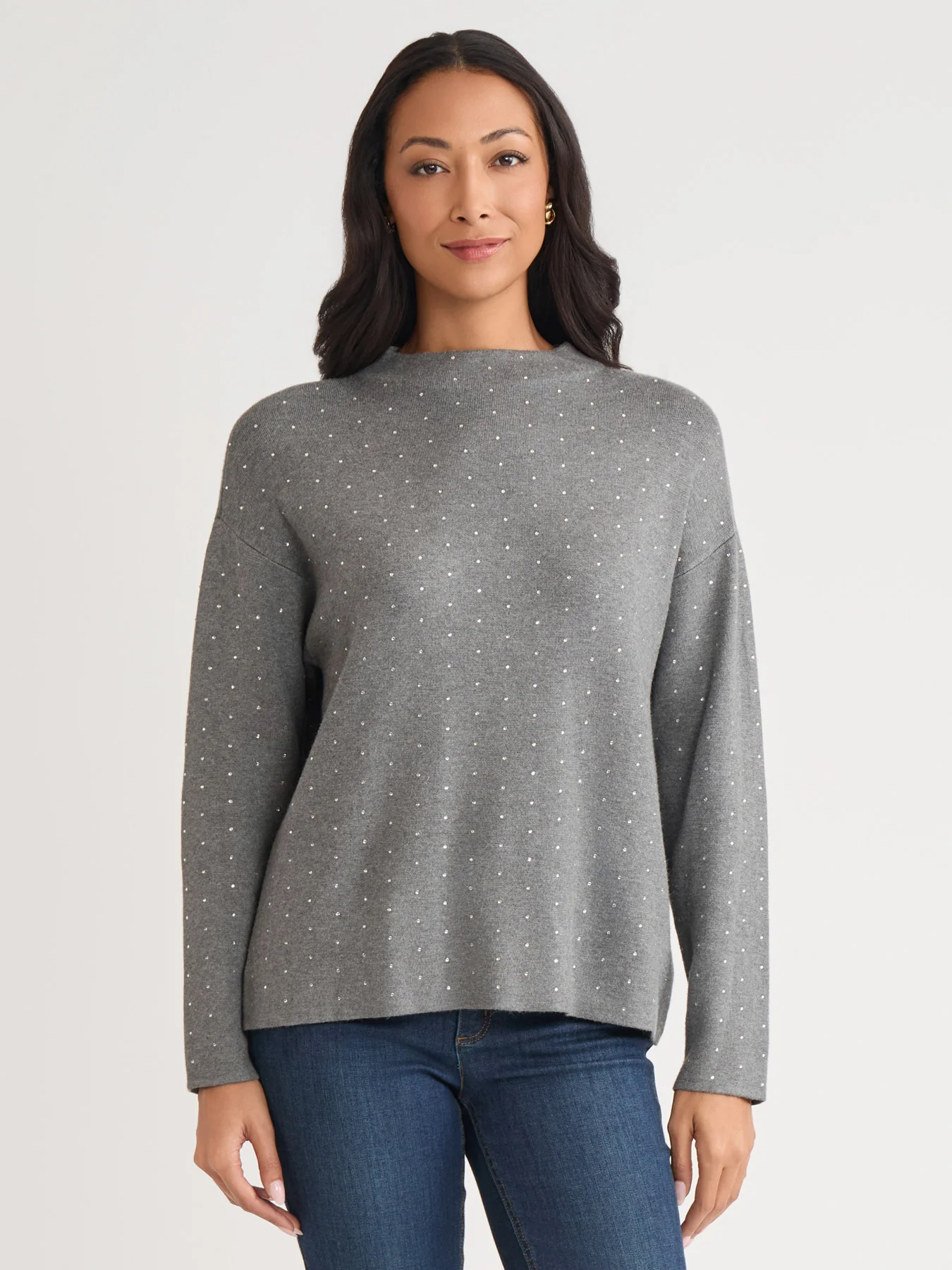 Funnel Neck Studded Accent Sweater