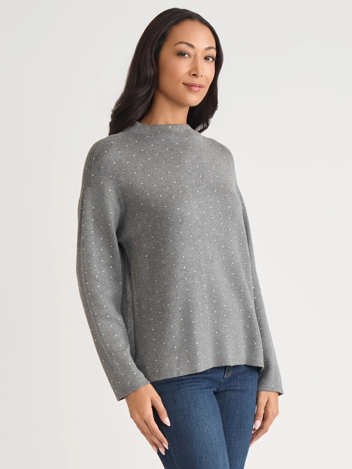 Funnel Neck Studded Accent Sweater - Image 2