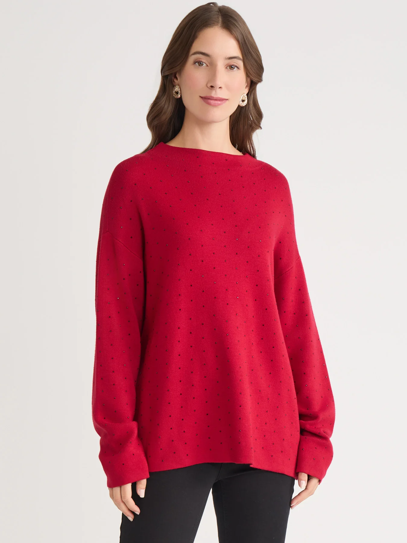 Funnel Neck Studded Accent Sweater