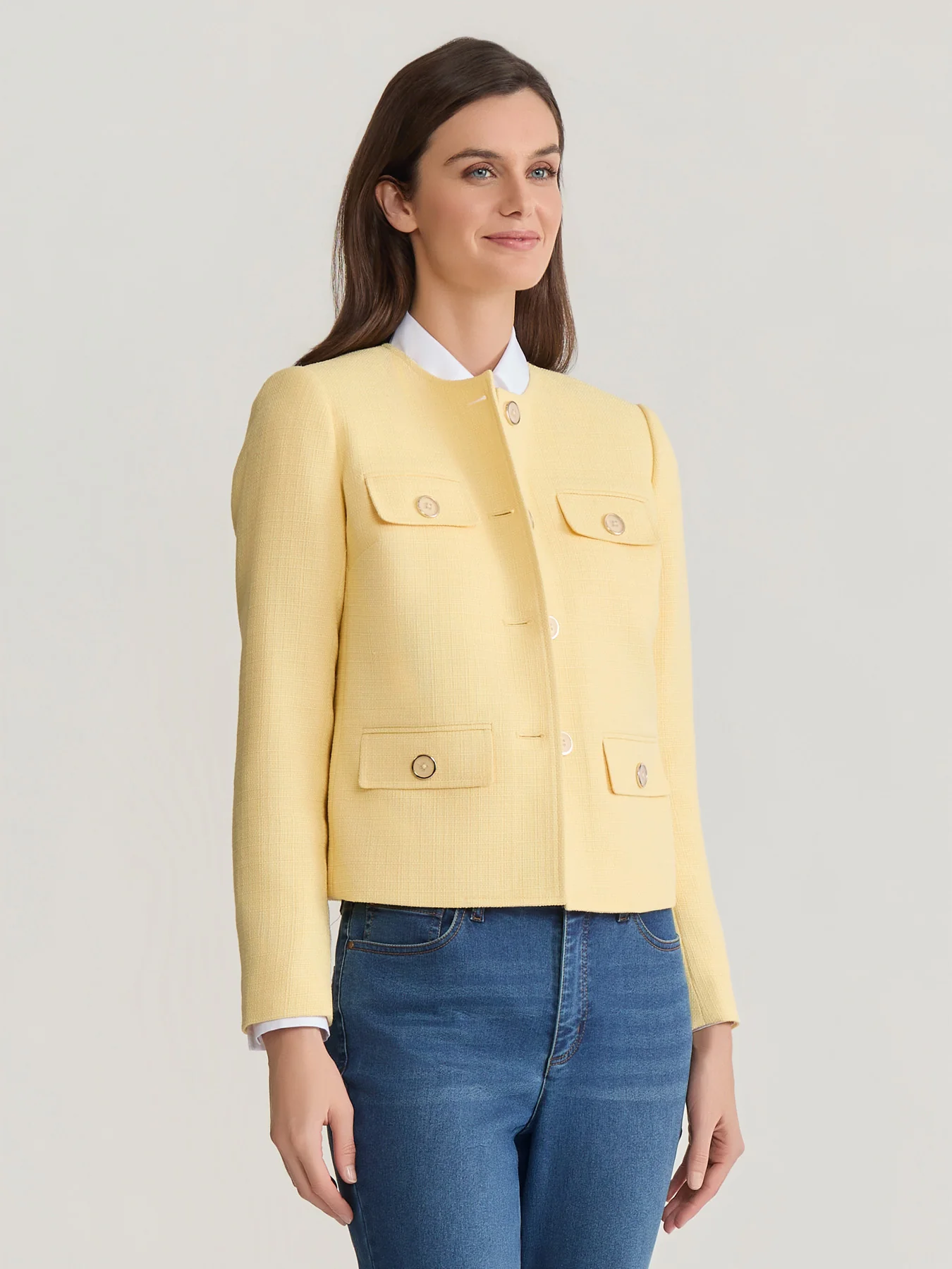 Jewel Neck Flap Pocket Jacket, Tweed - Image 4