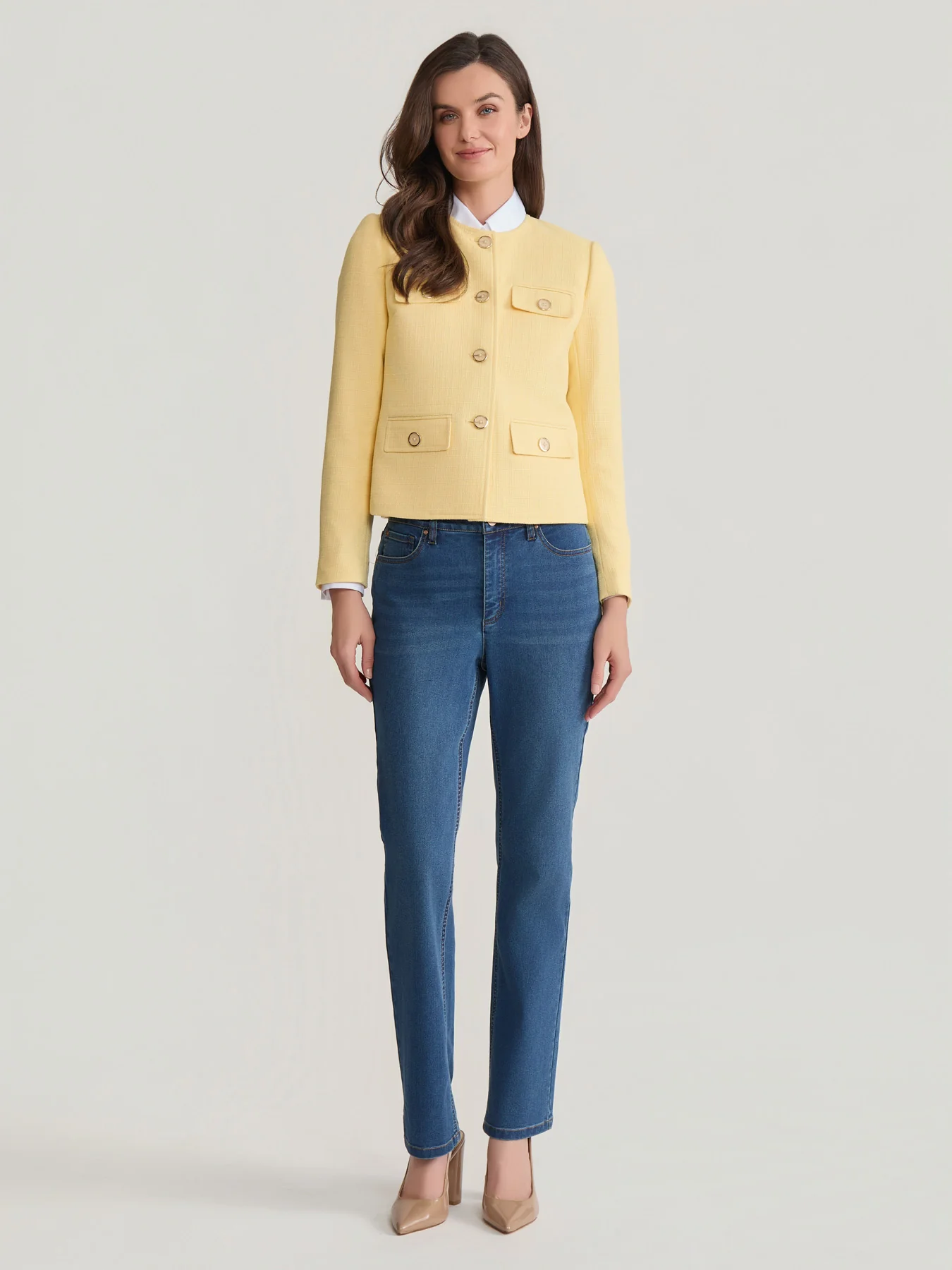 Jewel Neck Flap Pocket Jacket, Tweed - Image 7
