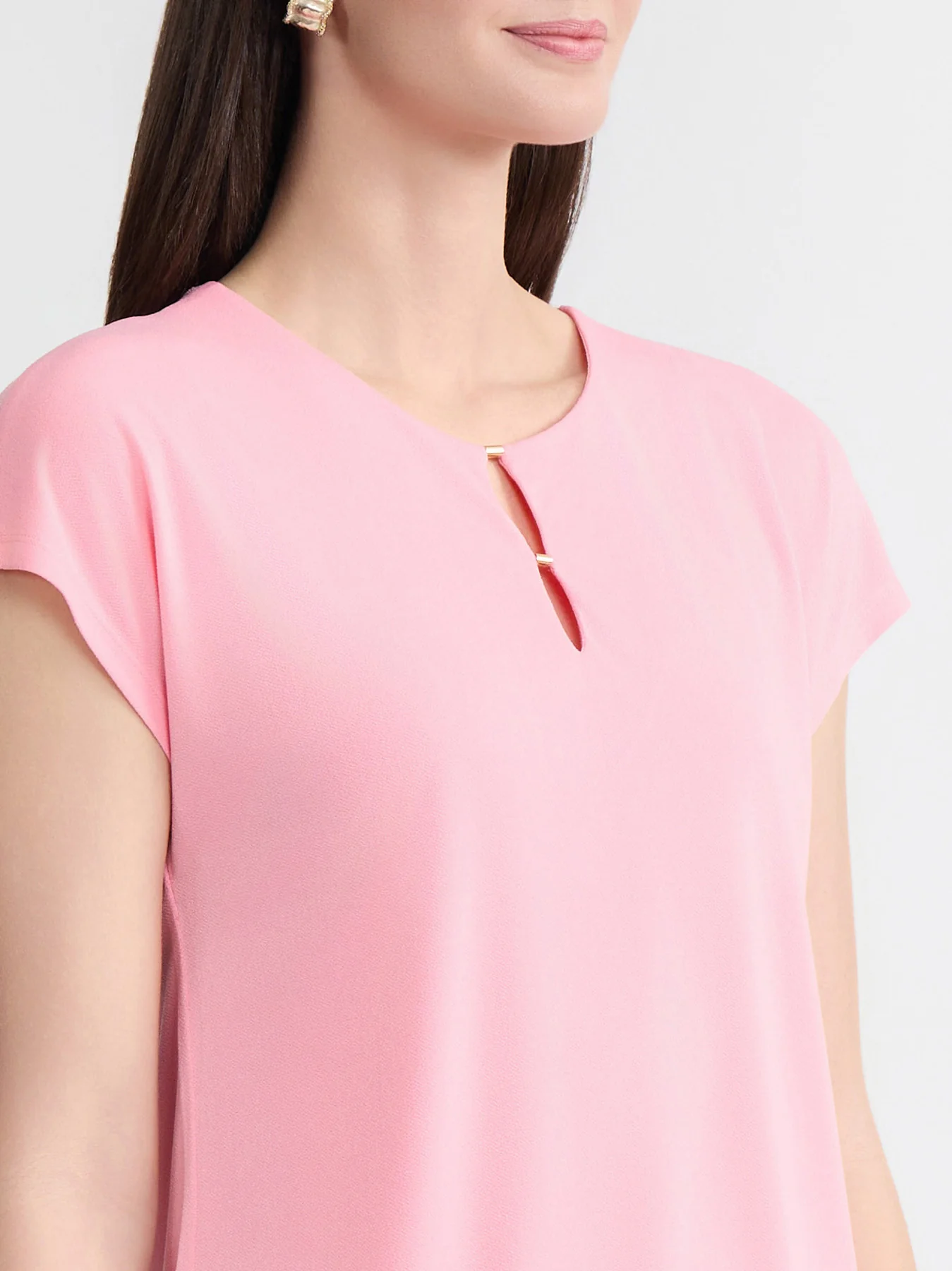 Keyhole Cap Sleeve Top, Moss Crepe - Image 3