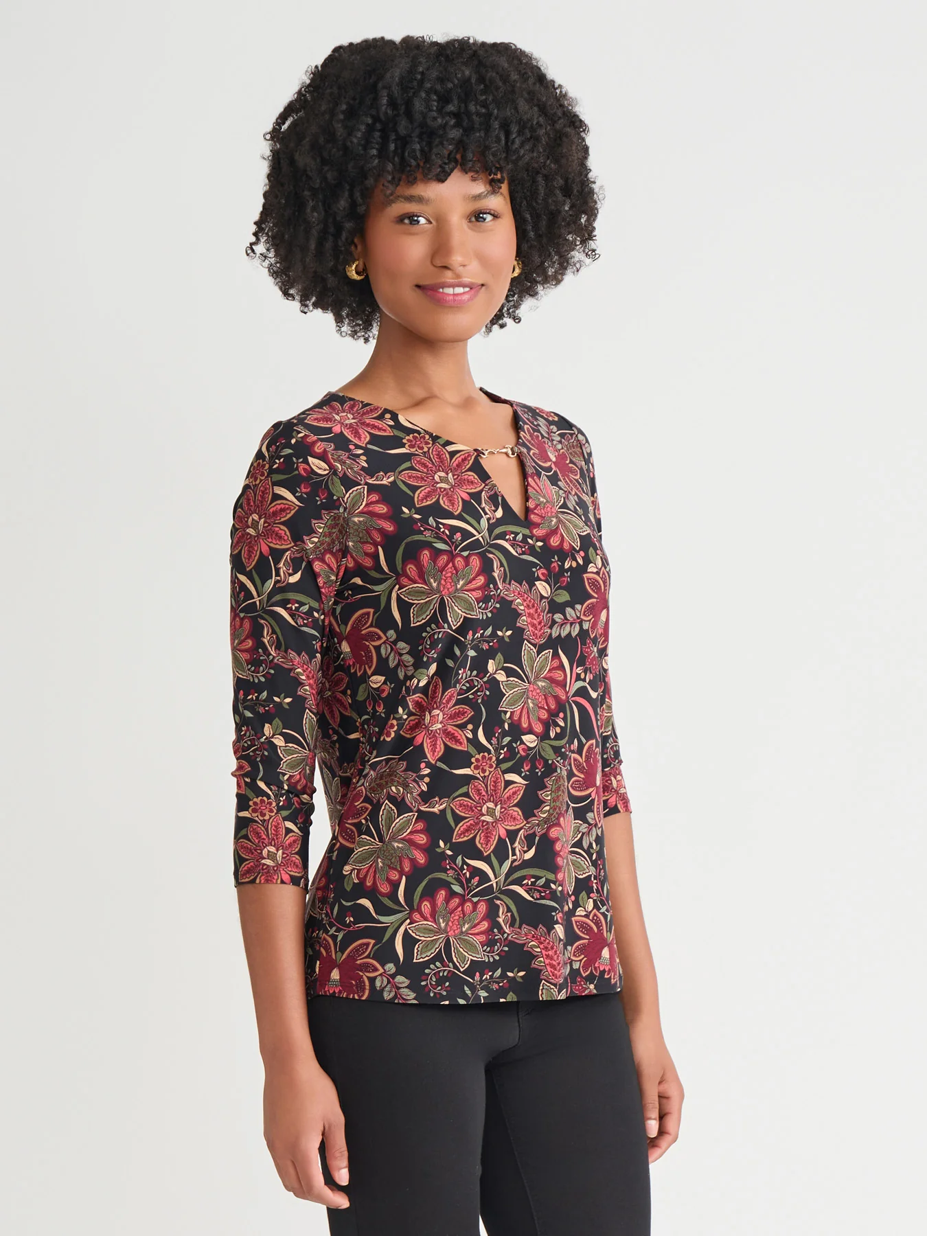 Keyhole Neck Floral Pullover Top - Image 2