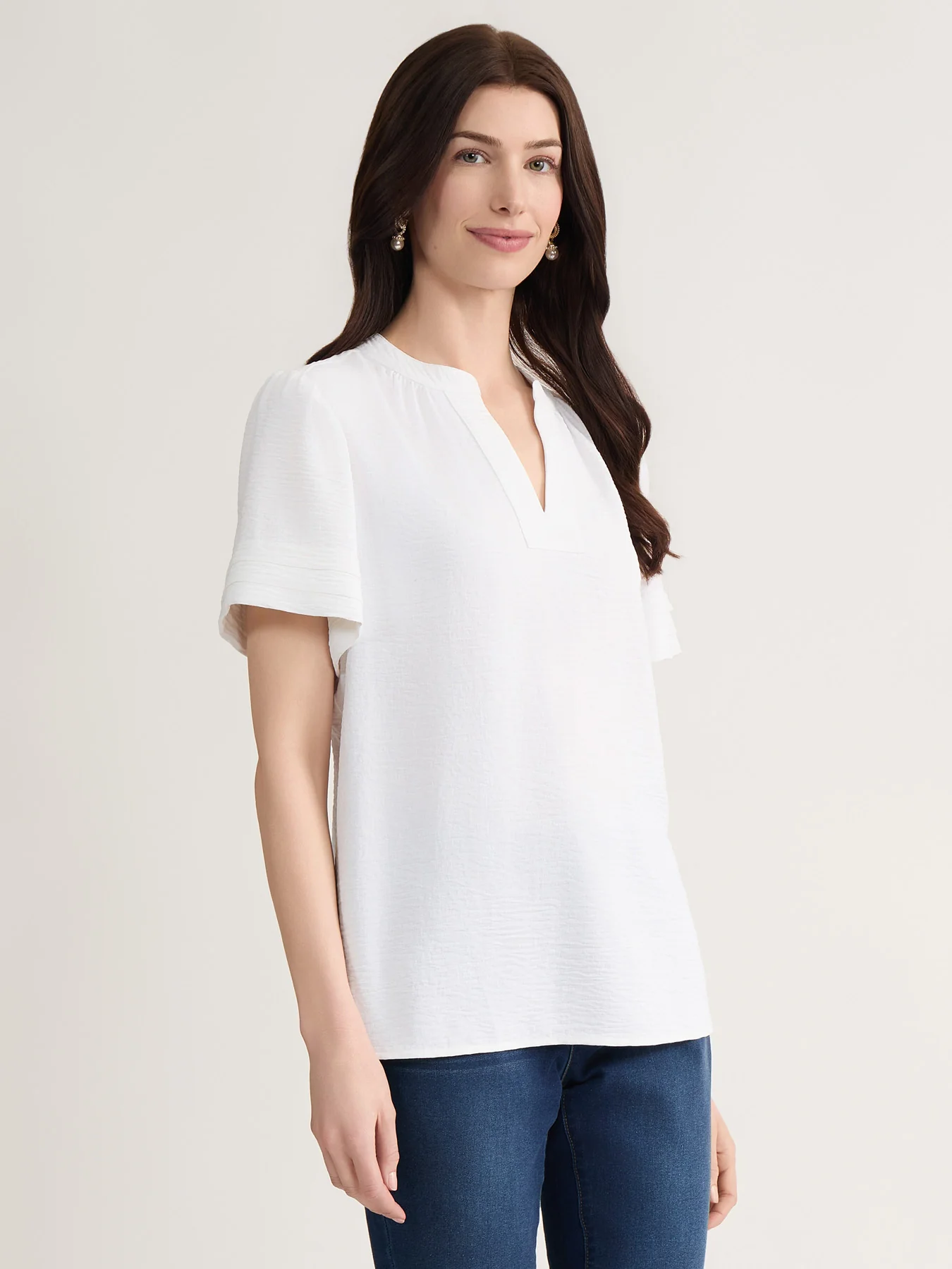Mandarin V-Neck Blouse, Solid Airwash - Image 2