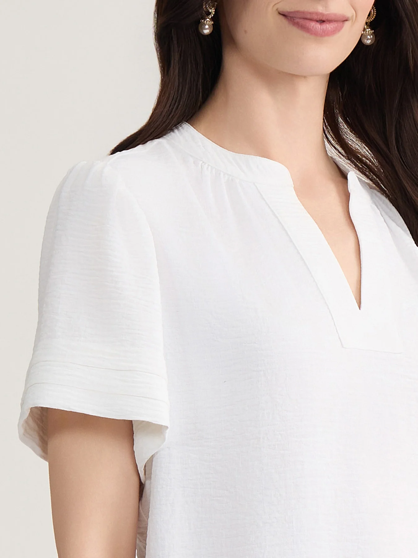 Mandarin V-Neck Blouse, Solid Airwash - Image 3