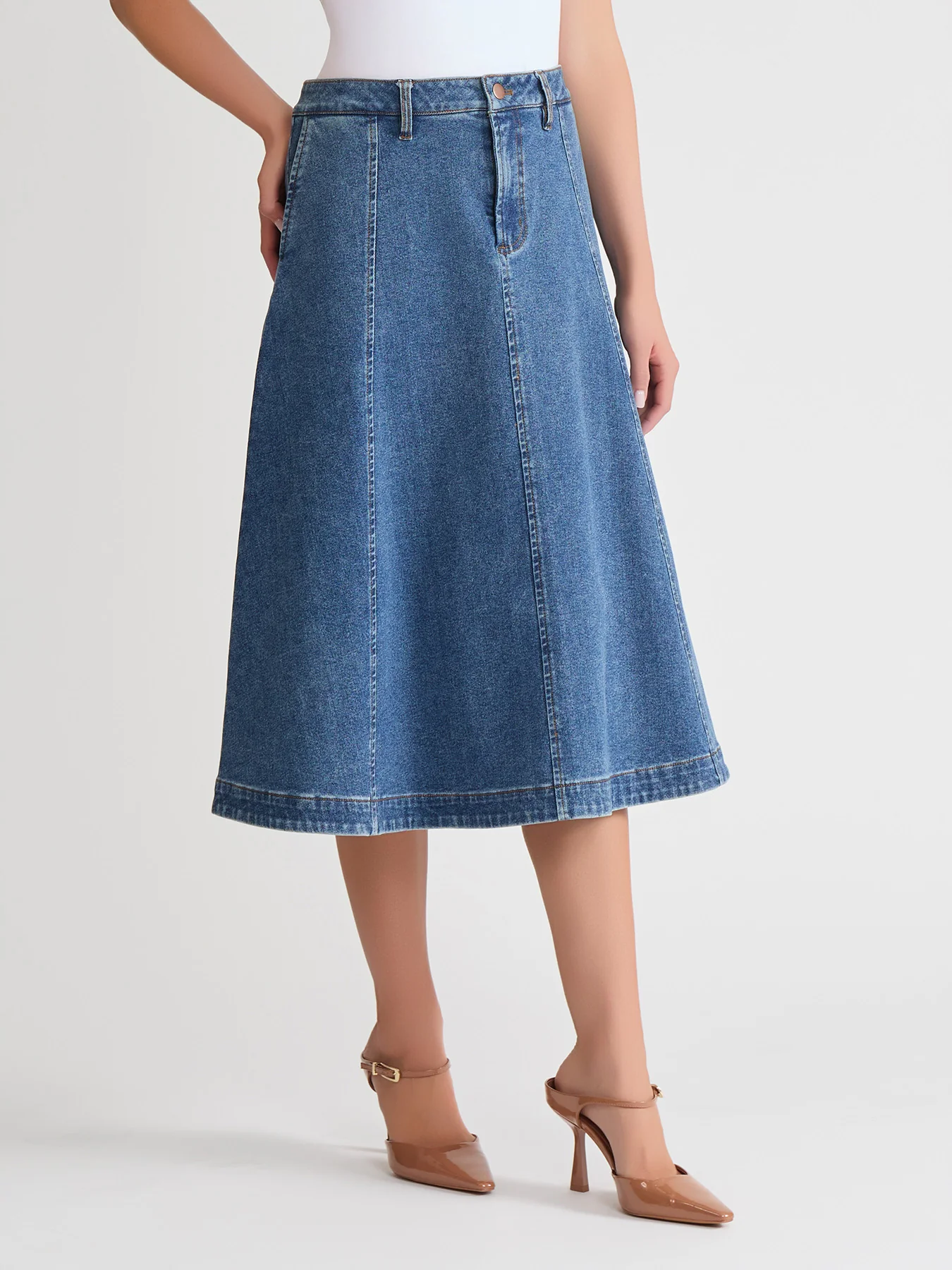 Midi Denim Circle Skirt, Oasis Wash - Image 2