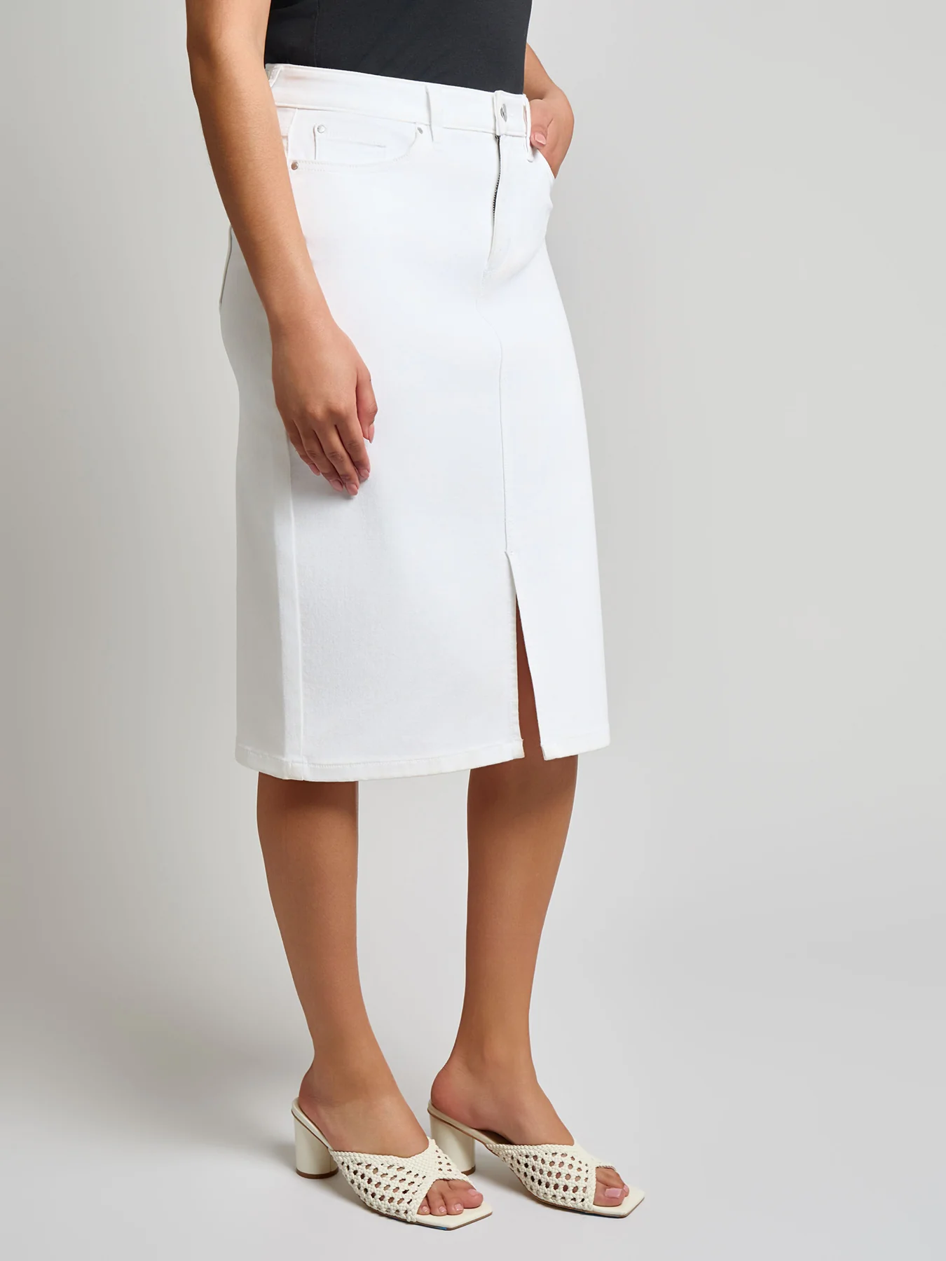 Midi Front Slit Skirt, Soft White - Image 2