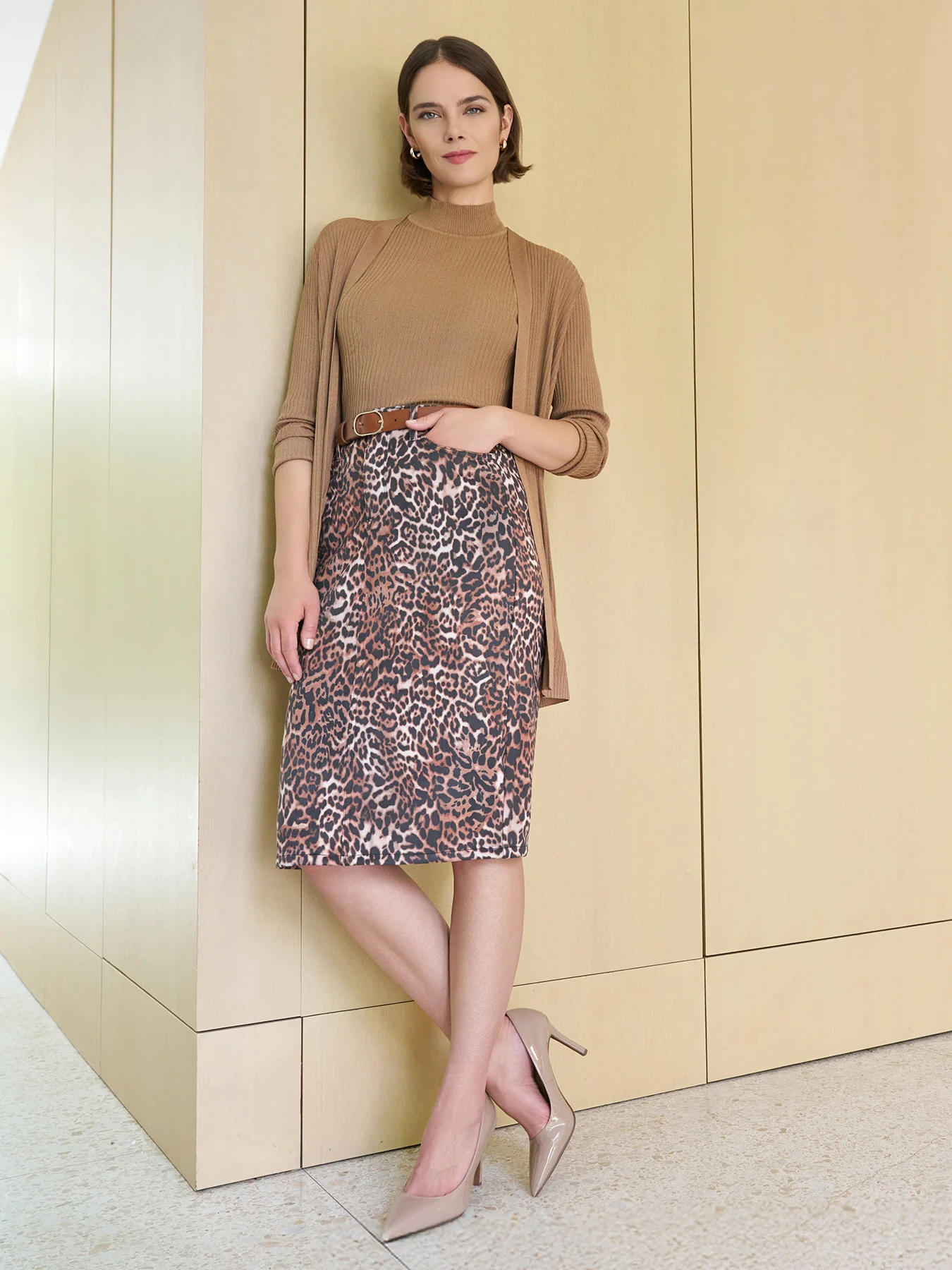 Midi Skirt, Printed Suede - Image 5