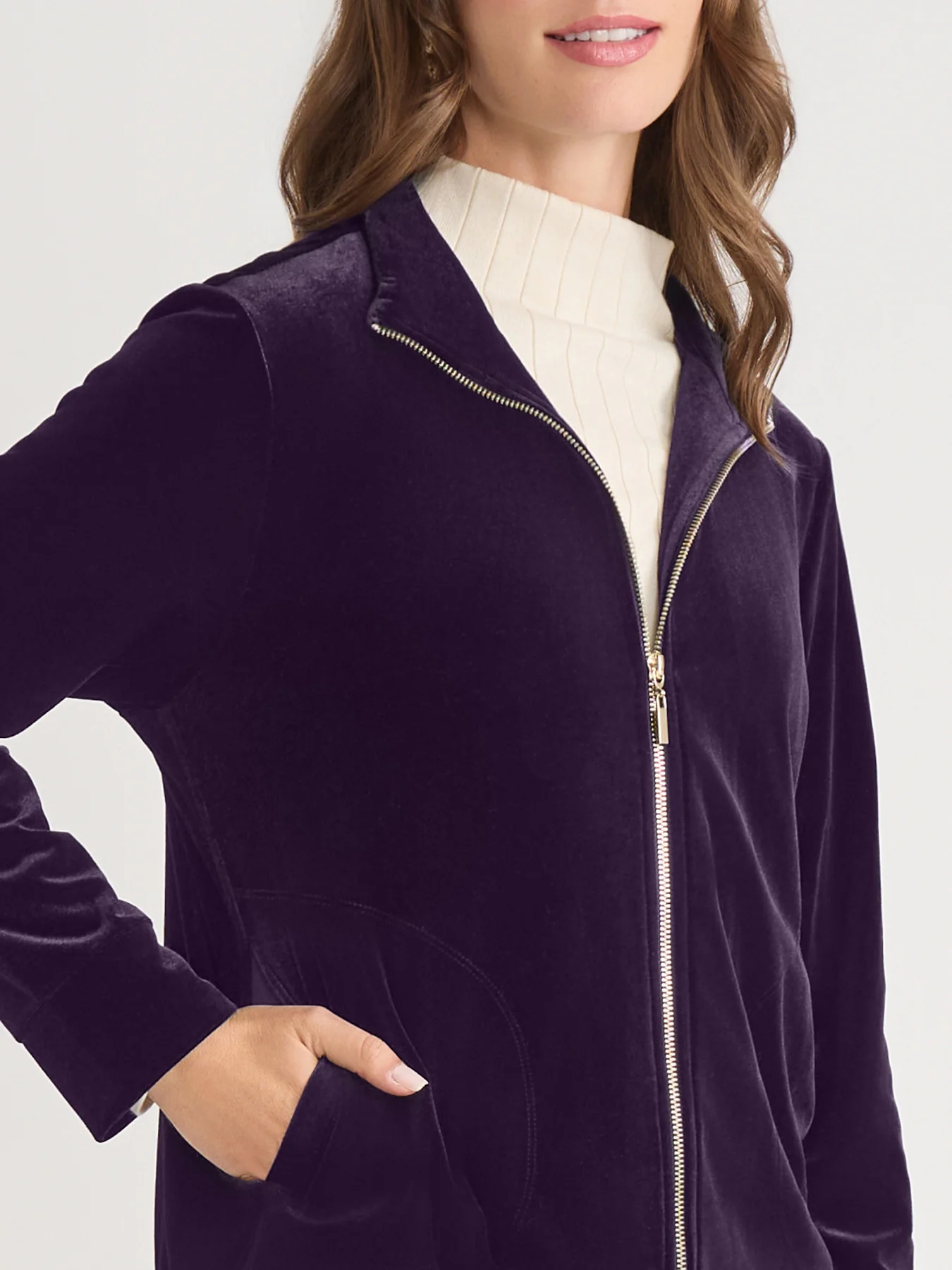 Mock Neck Zip-Front Velour Jacket - Image 3