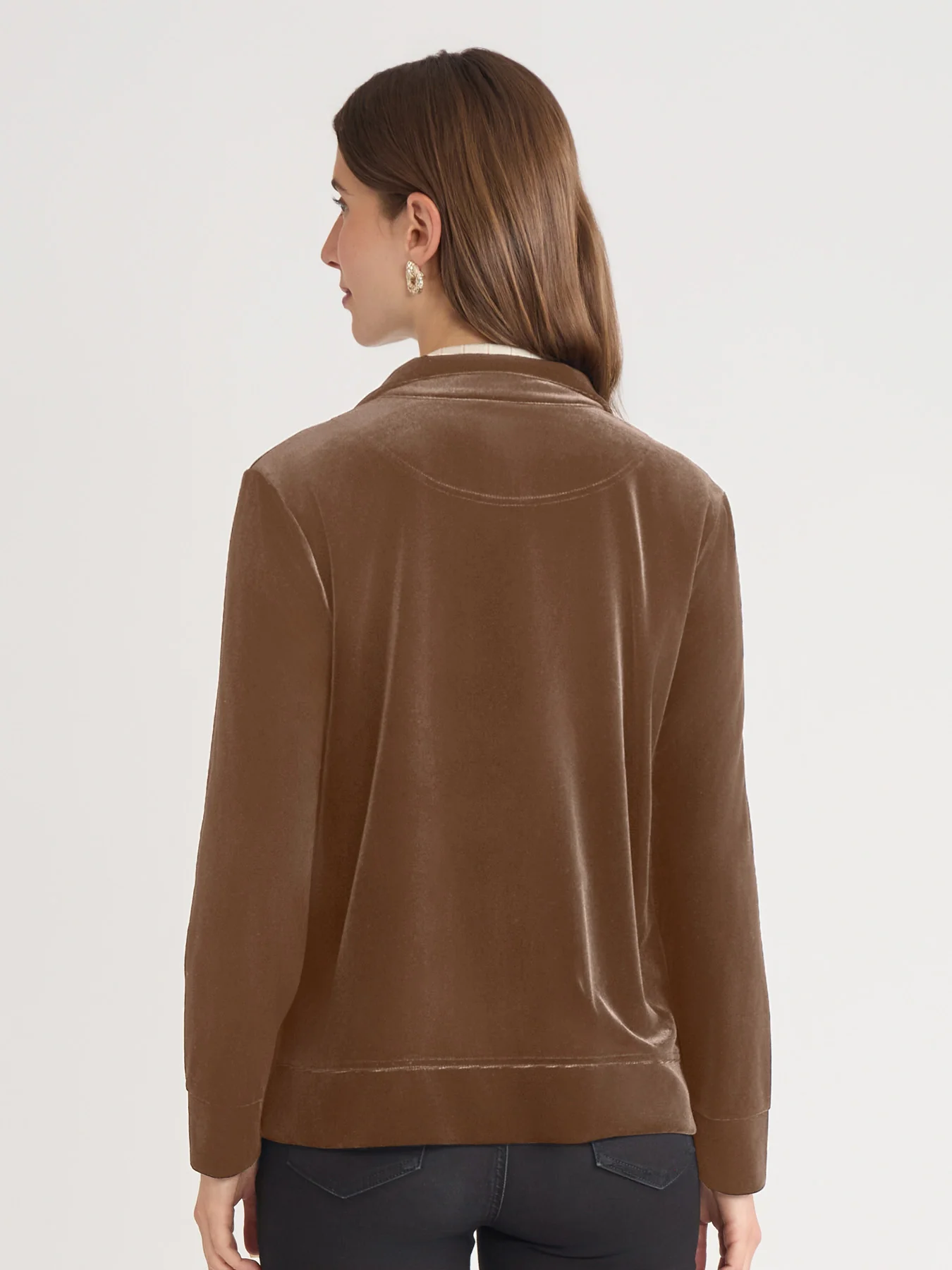 Mock Neck Zip-Front Velour Jacket - Image 4