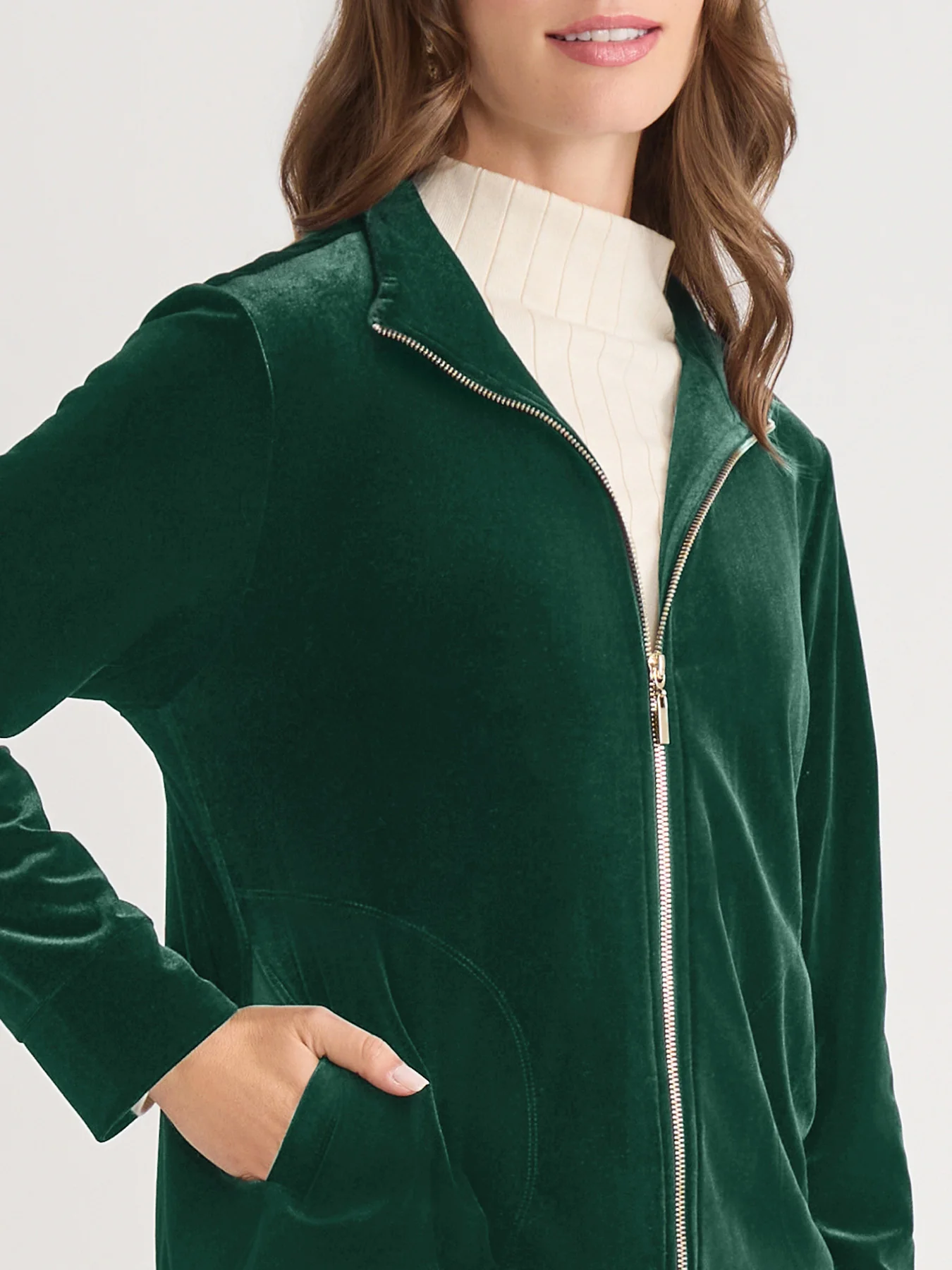 Mock Neck Zip-Front Velour Jacket - Image 3