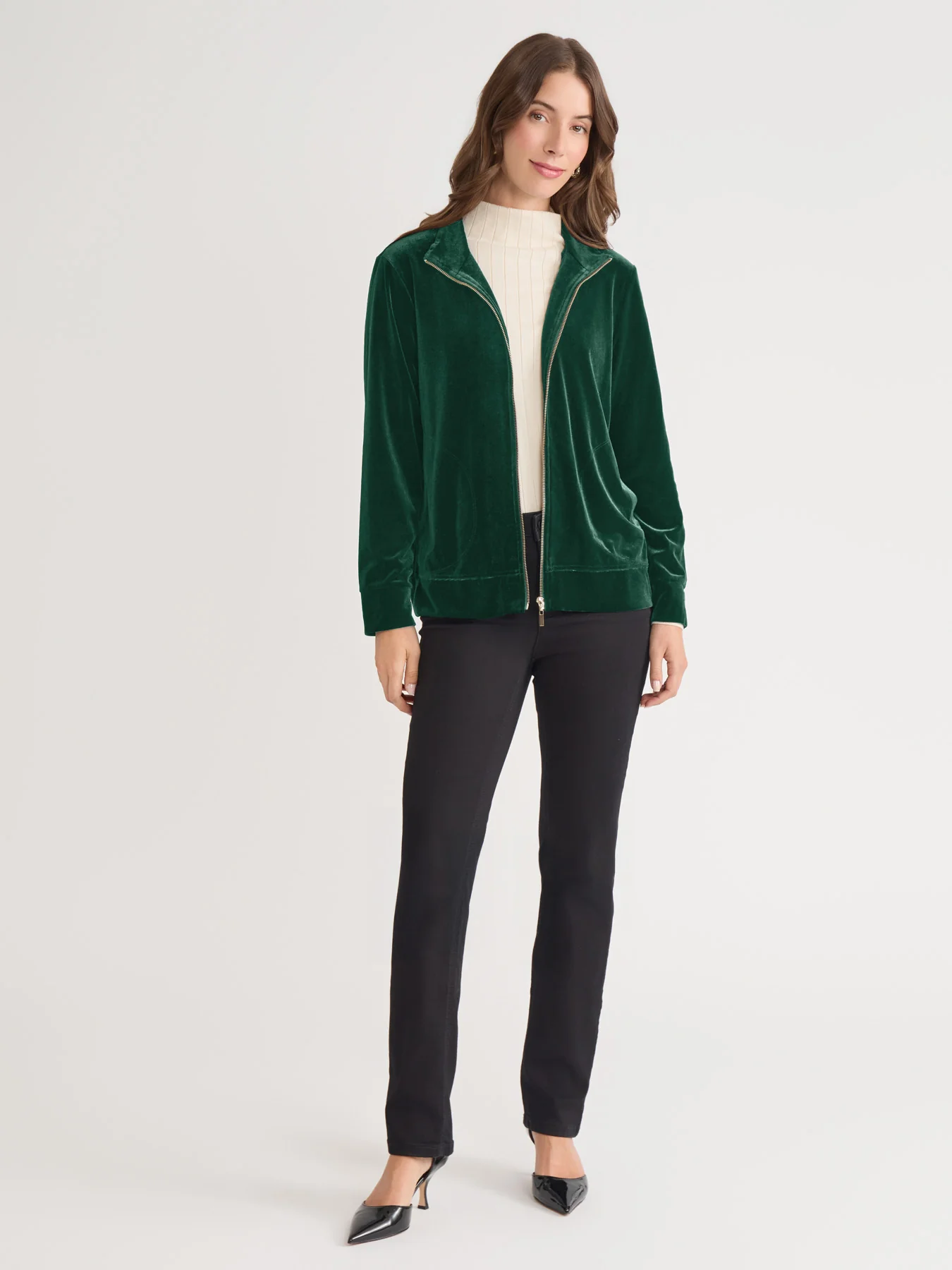 Mock Neck Zip-Front Velour Jacket - Image 5