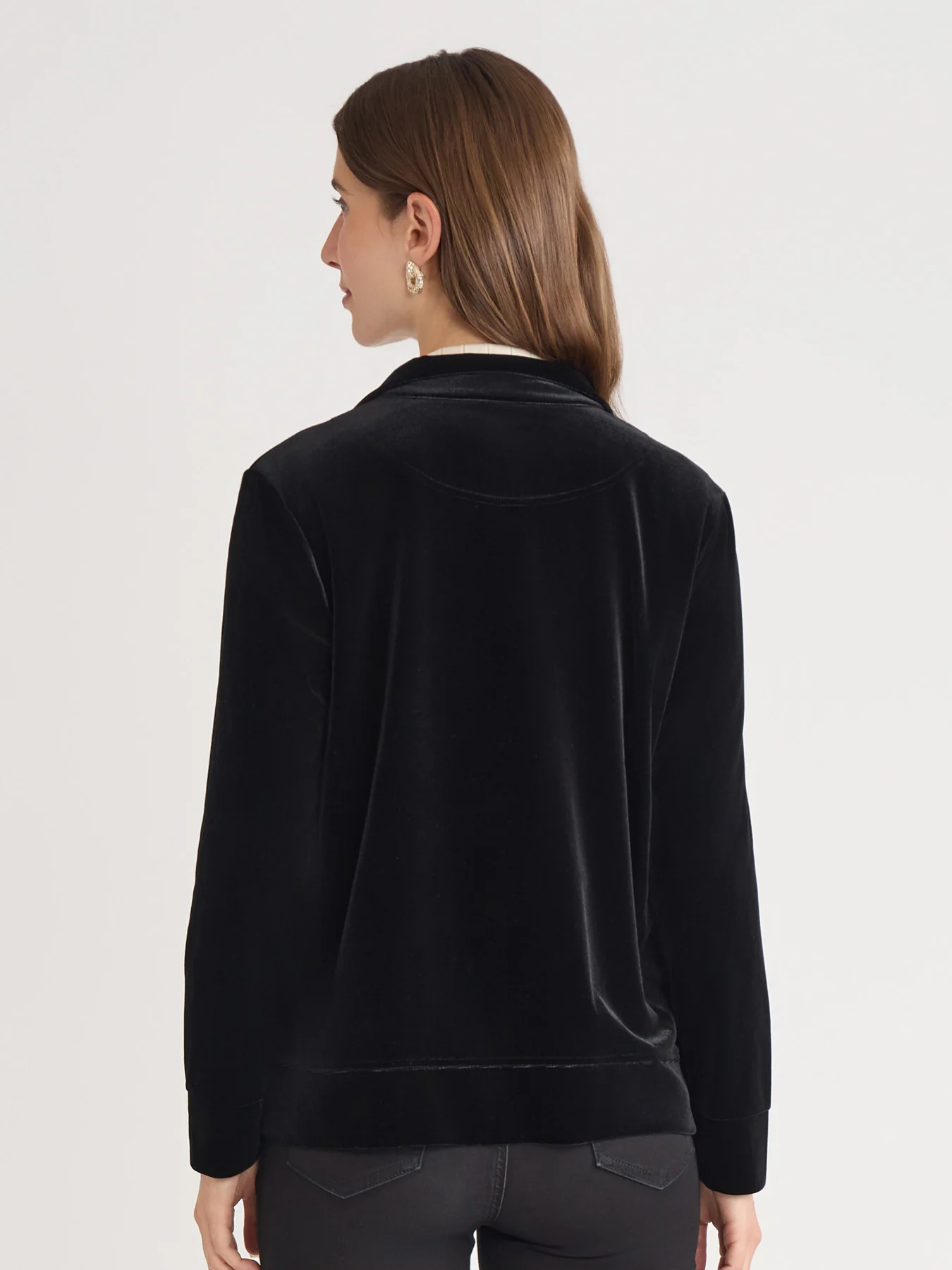 Mock Neck Zip-Front Velour Jacket - Image 4