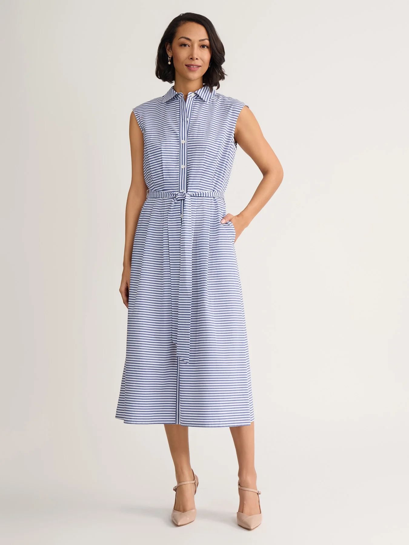 Nautical Striped Shirt Dress, Cotton
