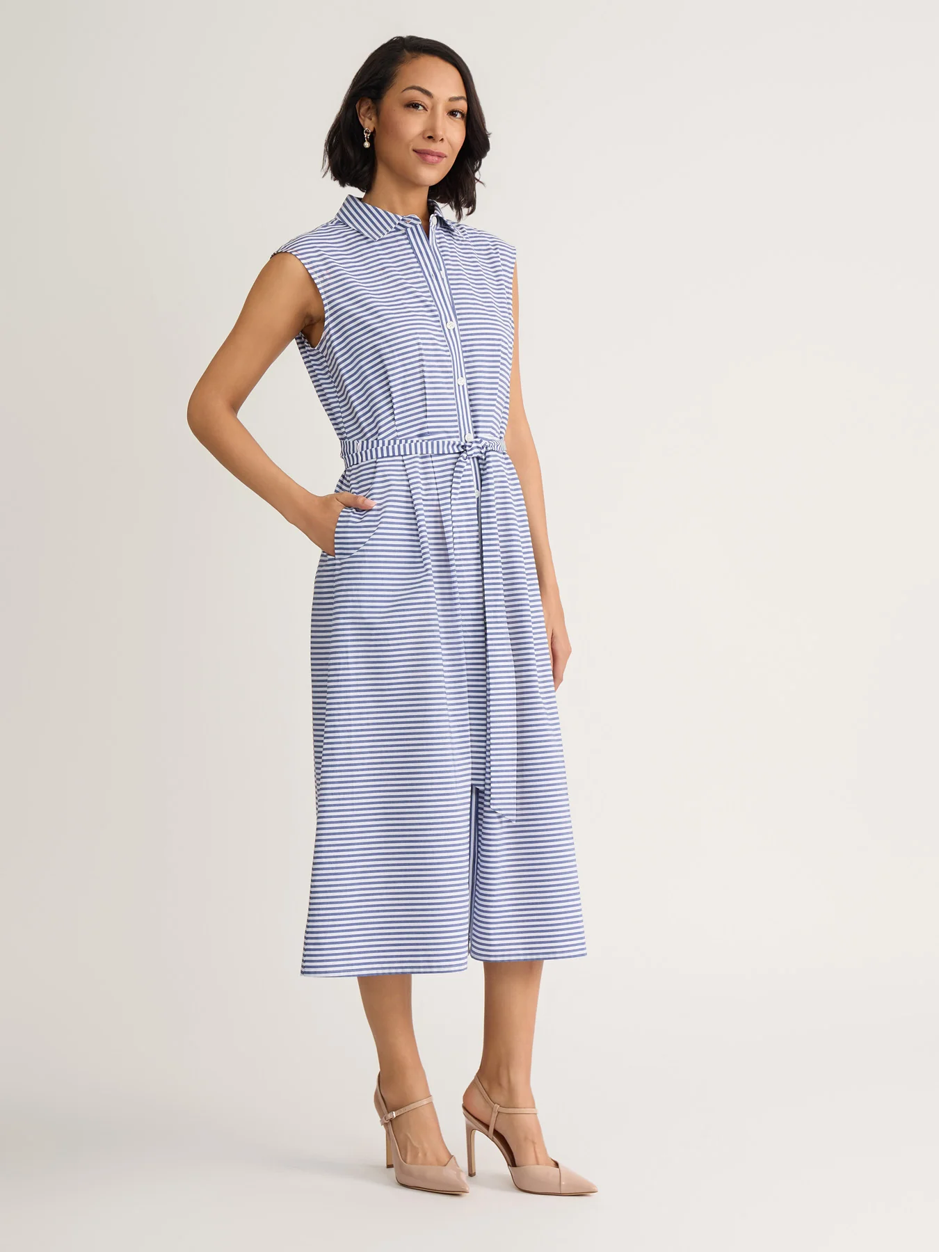 Nautical Striped Shirt Dress, Cotton - Image 2