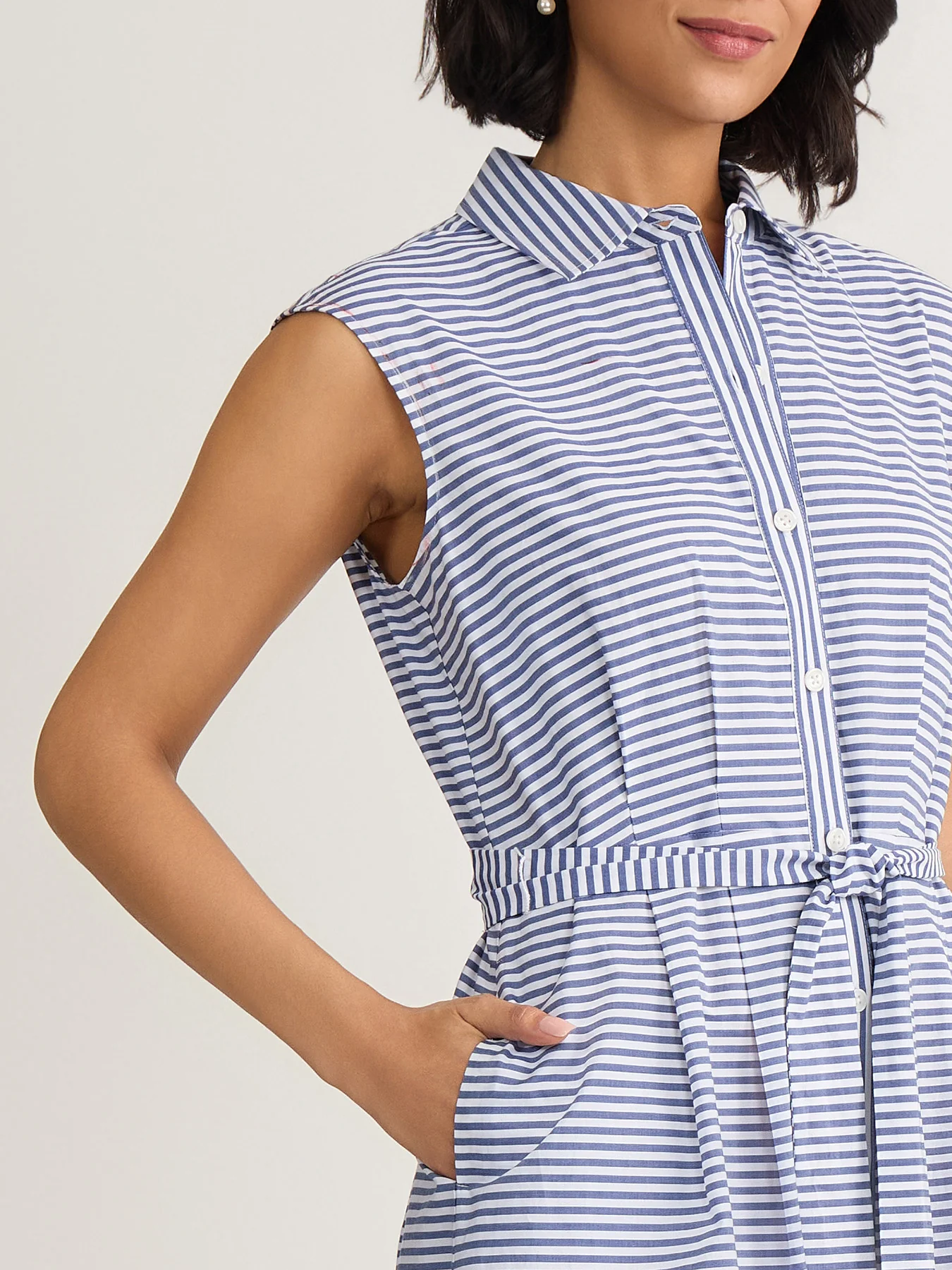 Nautical Striped Shirt Dress, Cotton - Image 3