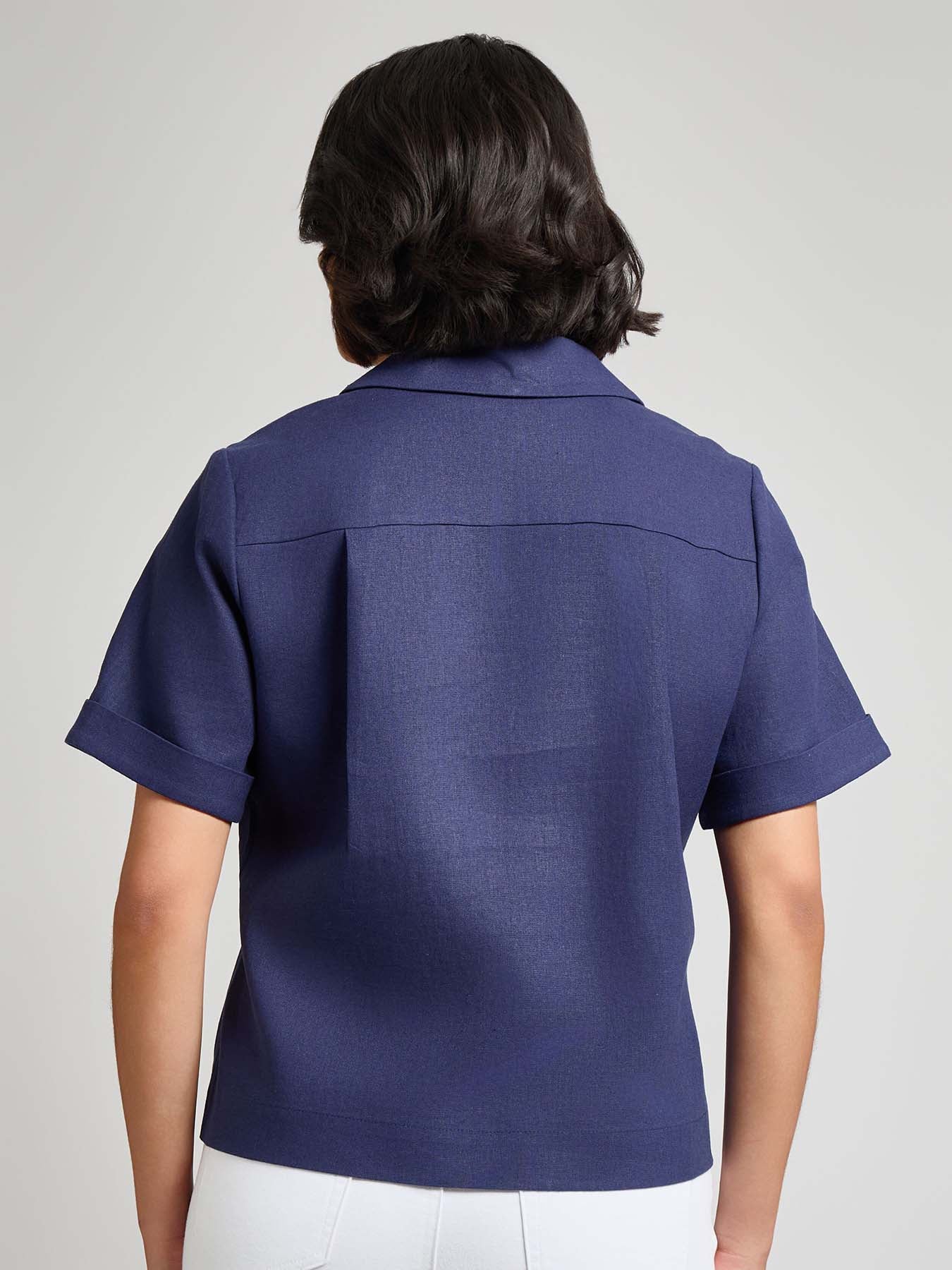 Notch Collar Button Front Shirt, Linen Blend - Image 3
