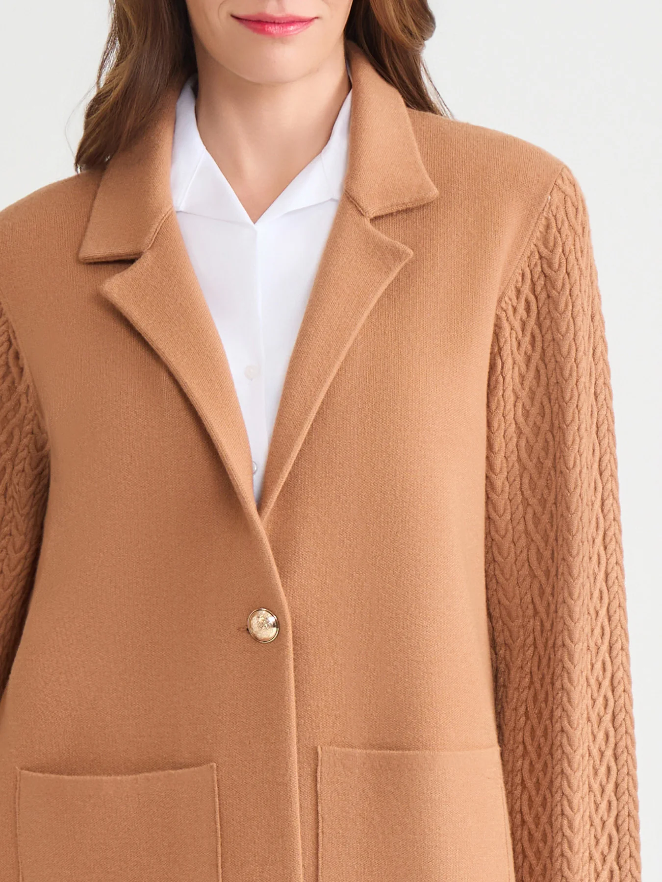 Notch Collar Cable Knit Sleeve Blazer - Image 3