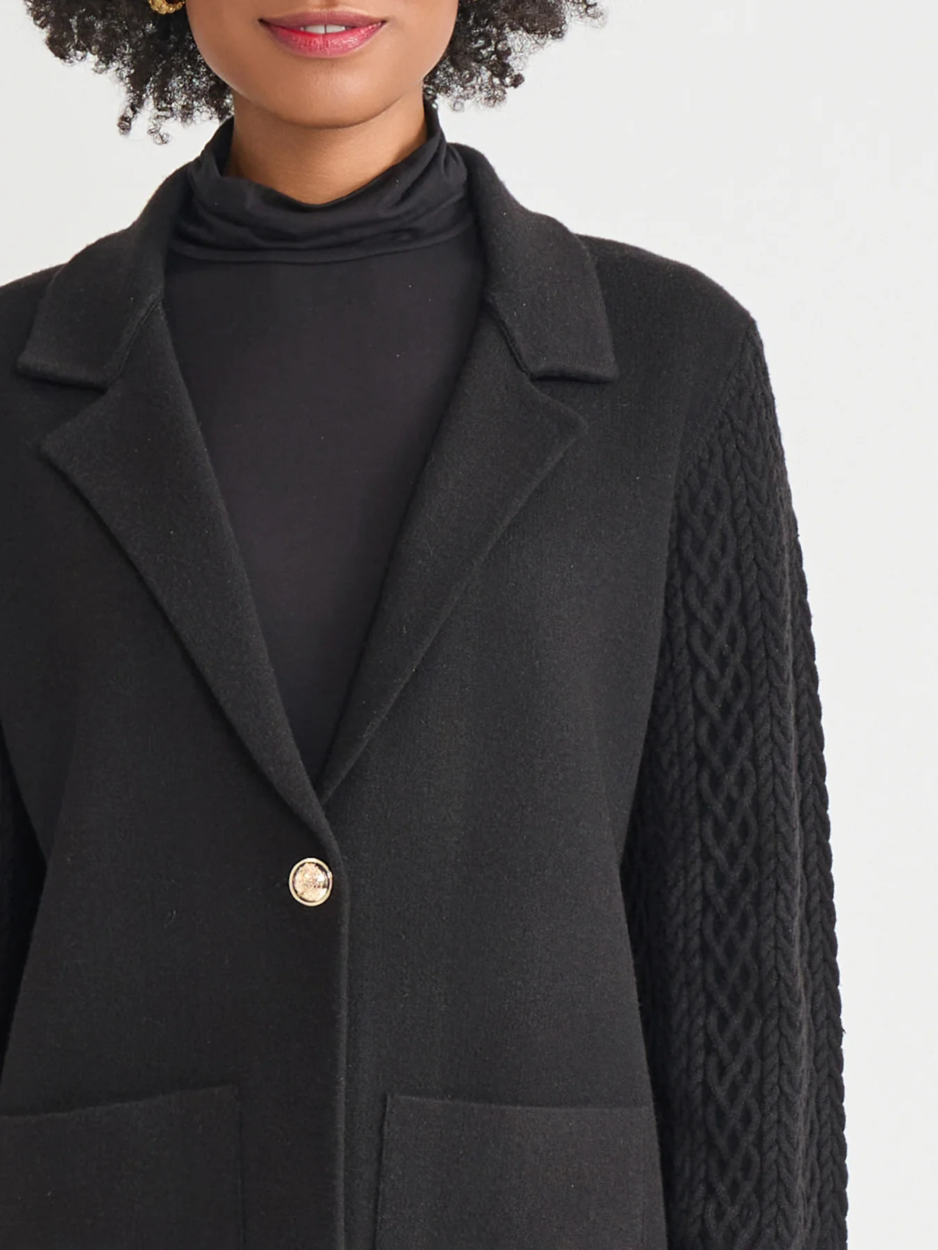 Notch Collar Cable Knit Sleeve Blazer - Image 3
