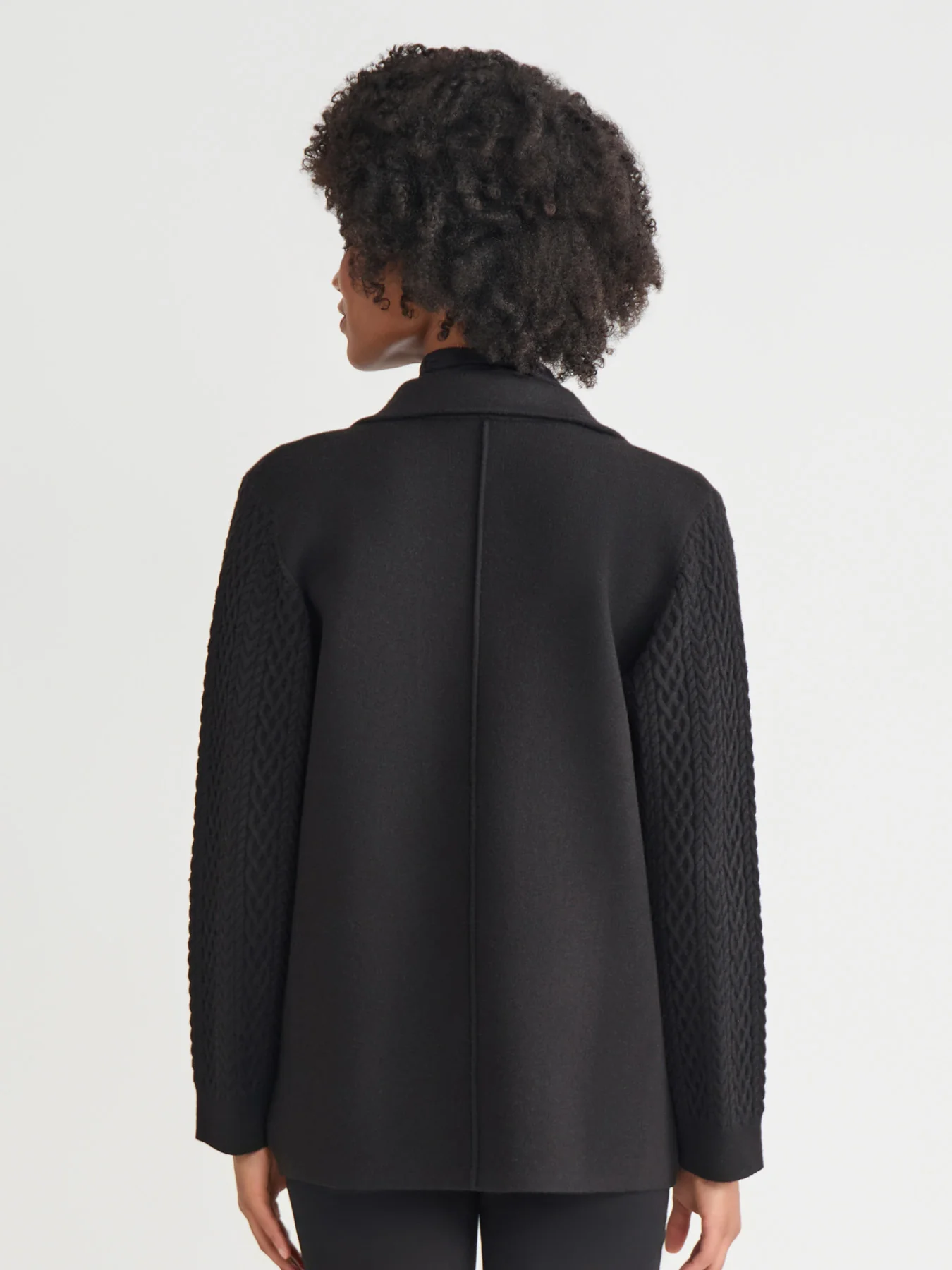 Notch Collar Cable Knit Sleeve Blazer - Image 4
