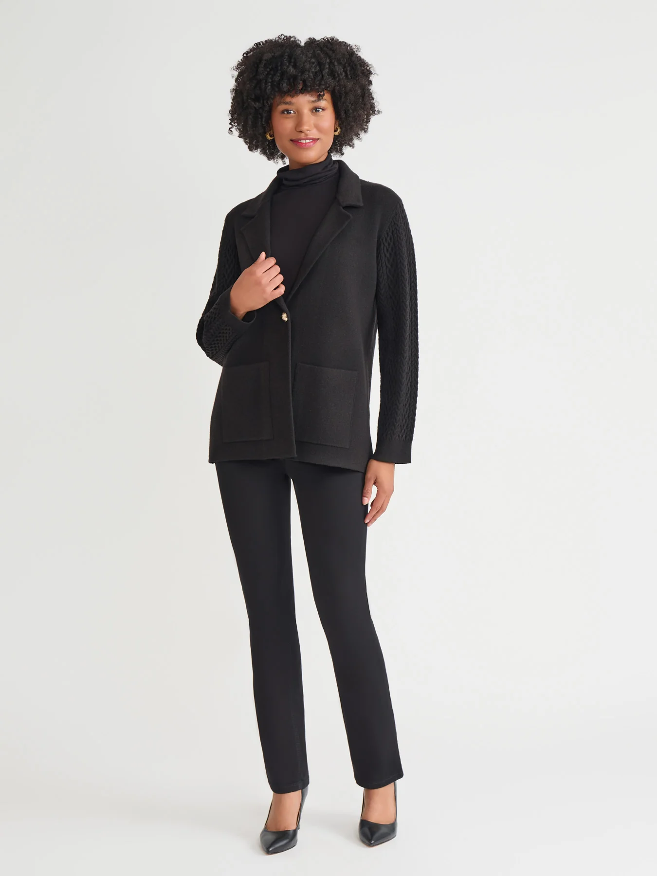 Notch Collar Cable Knit Sleeve Blazer - Image 5