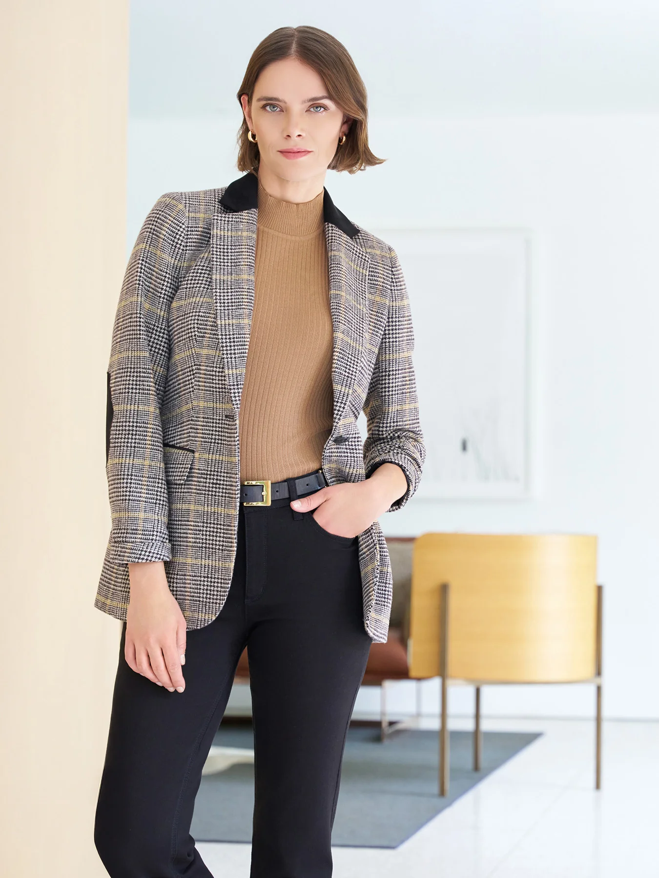 One Button Elbow Patch Blazer - Image 7