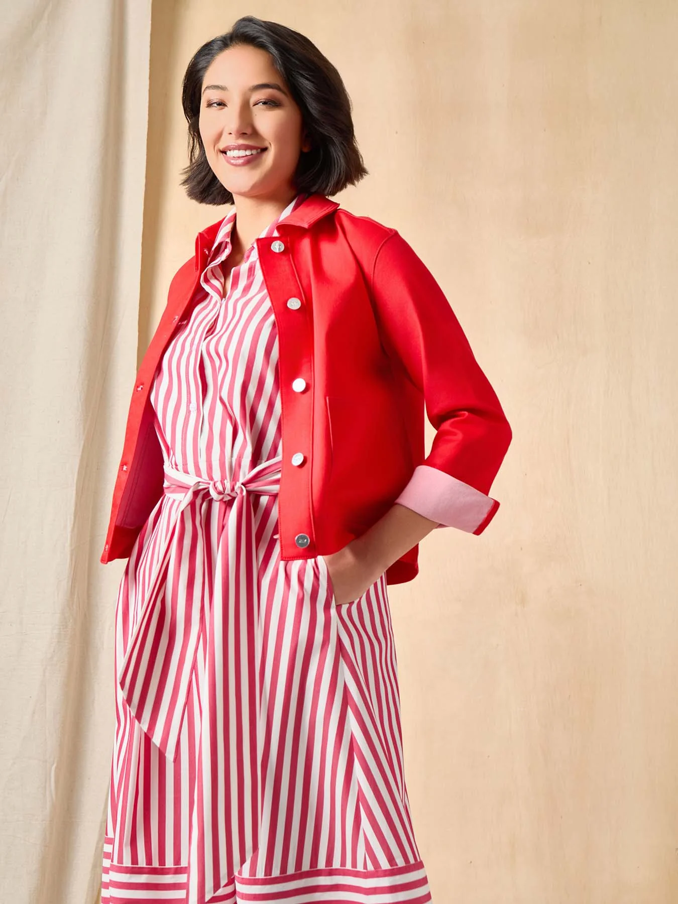 Patch Pocket Denim Jacket, Rouge - Image 2