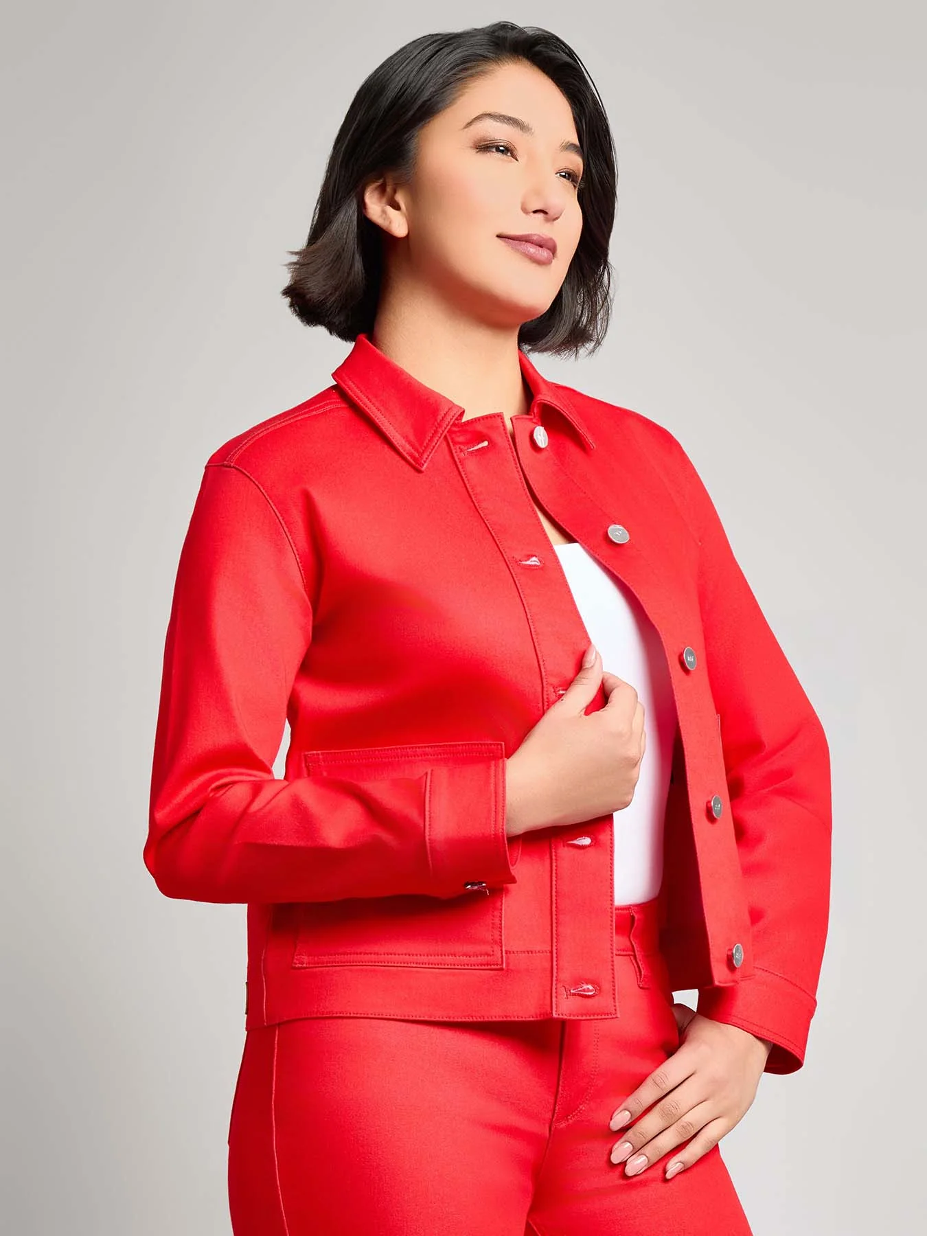 Patch Pocket Denim Jacket, Rouge - Image 3