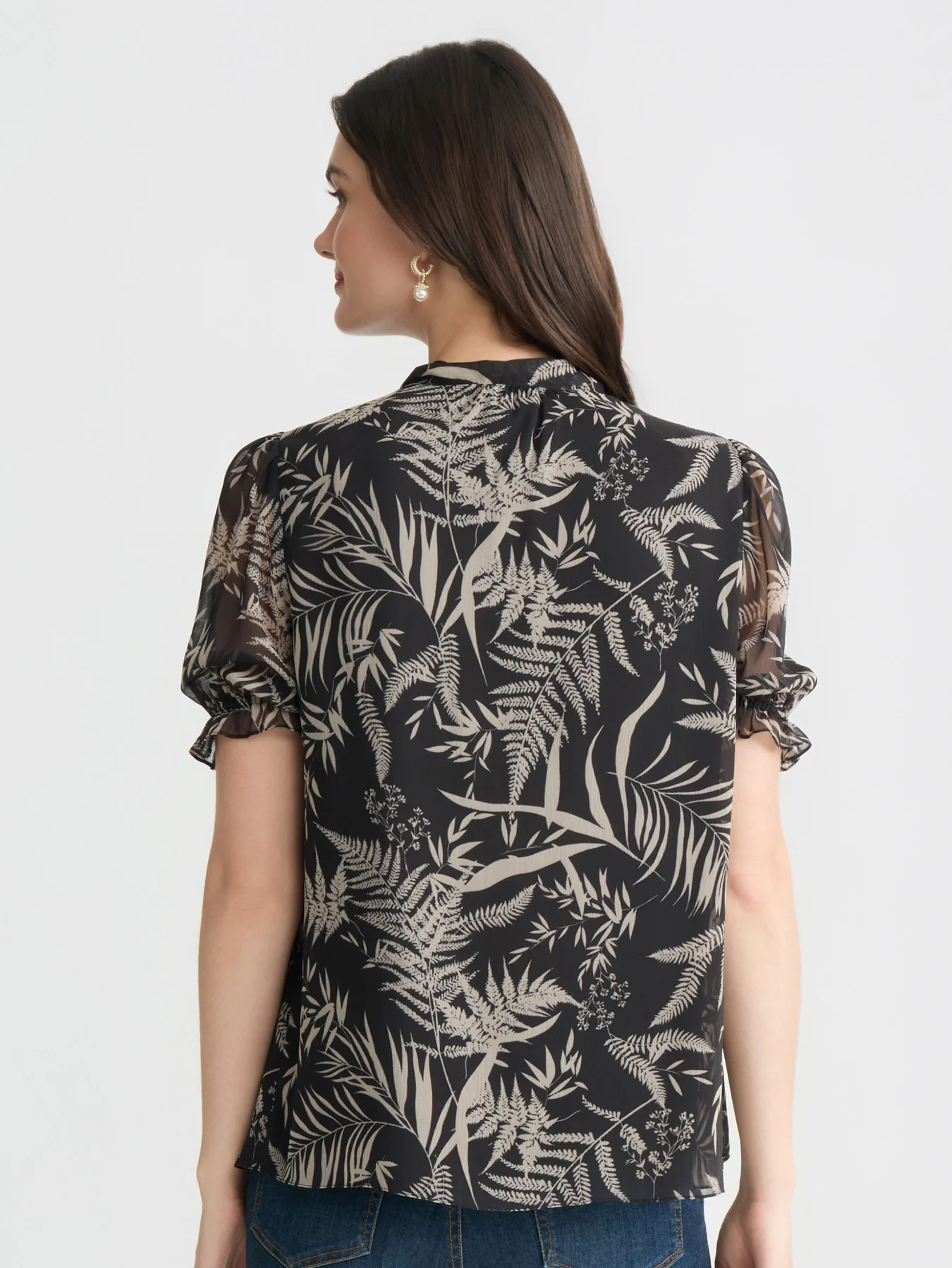 Petite Botanical Tie-Neck Blouse, Printed Yoryu - Image 5