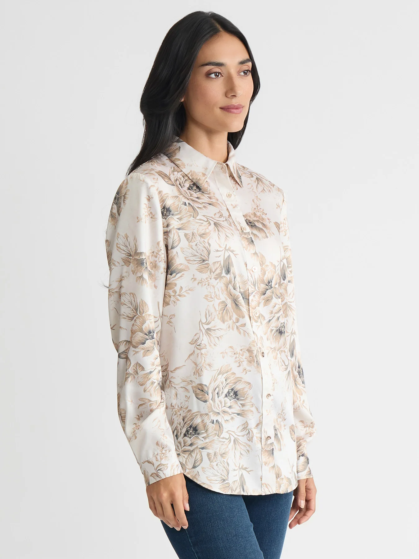 Petite Button Down Blouse, Satin Twill - Image 2