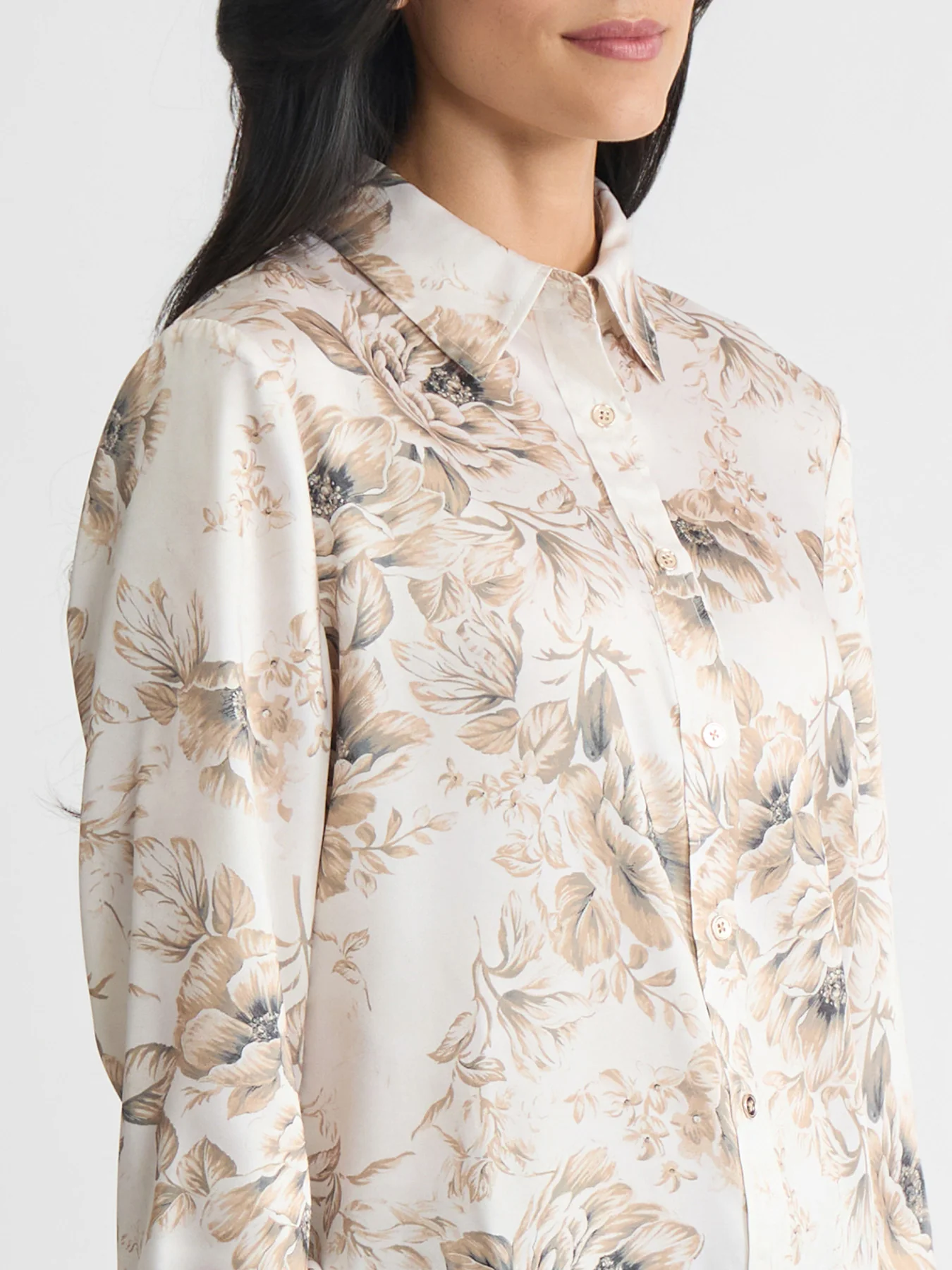 Petite Button Down Blouse, Satin Twill - Image 3