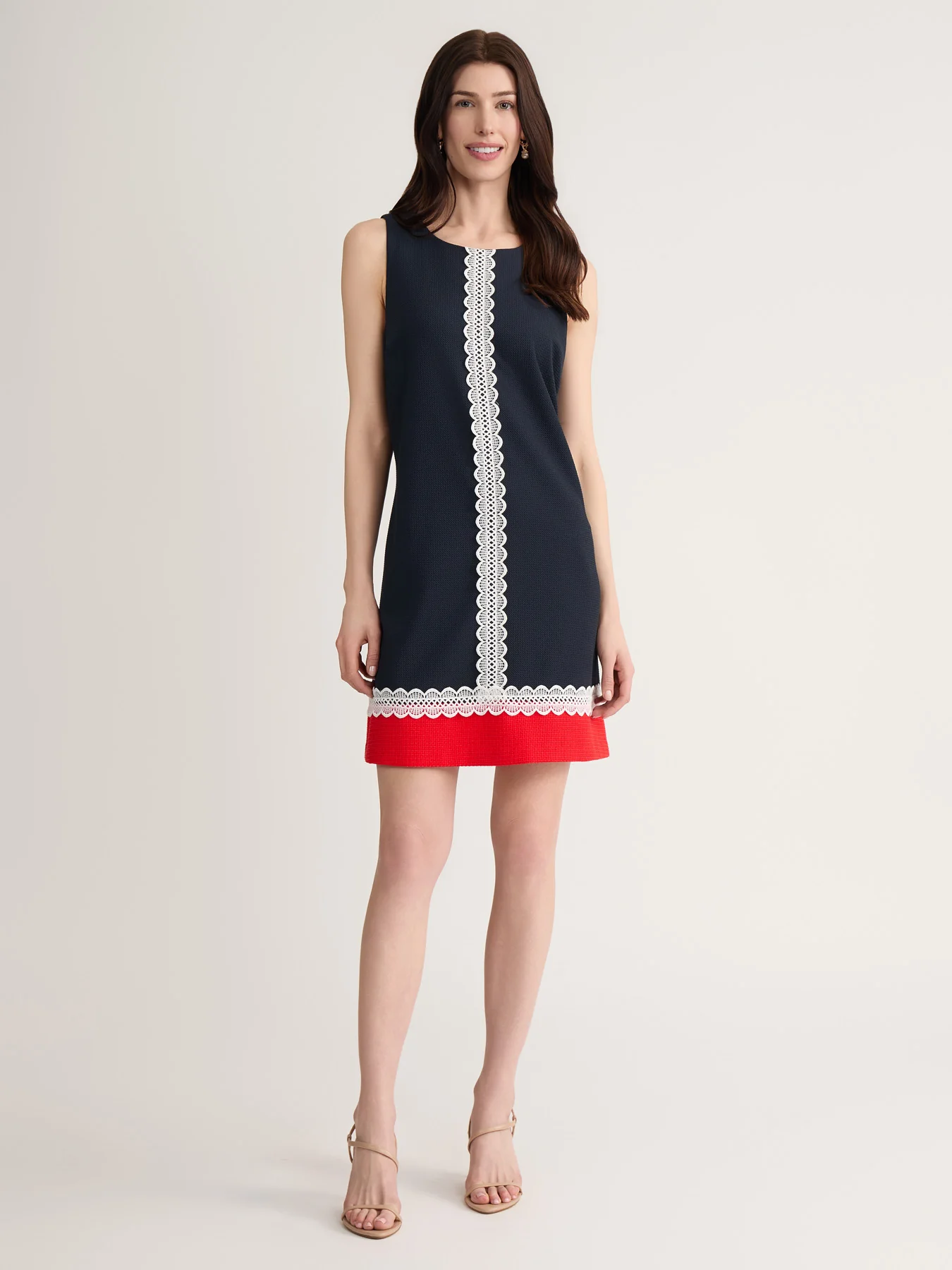 Petite Colorblock Lace Trim Dress, Knit Pique