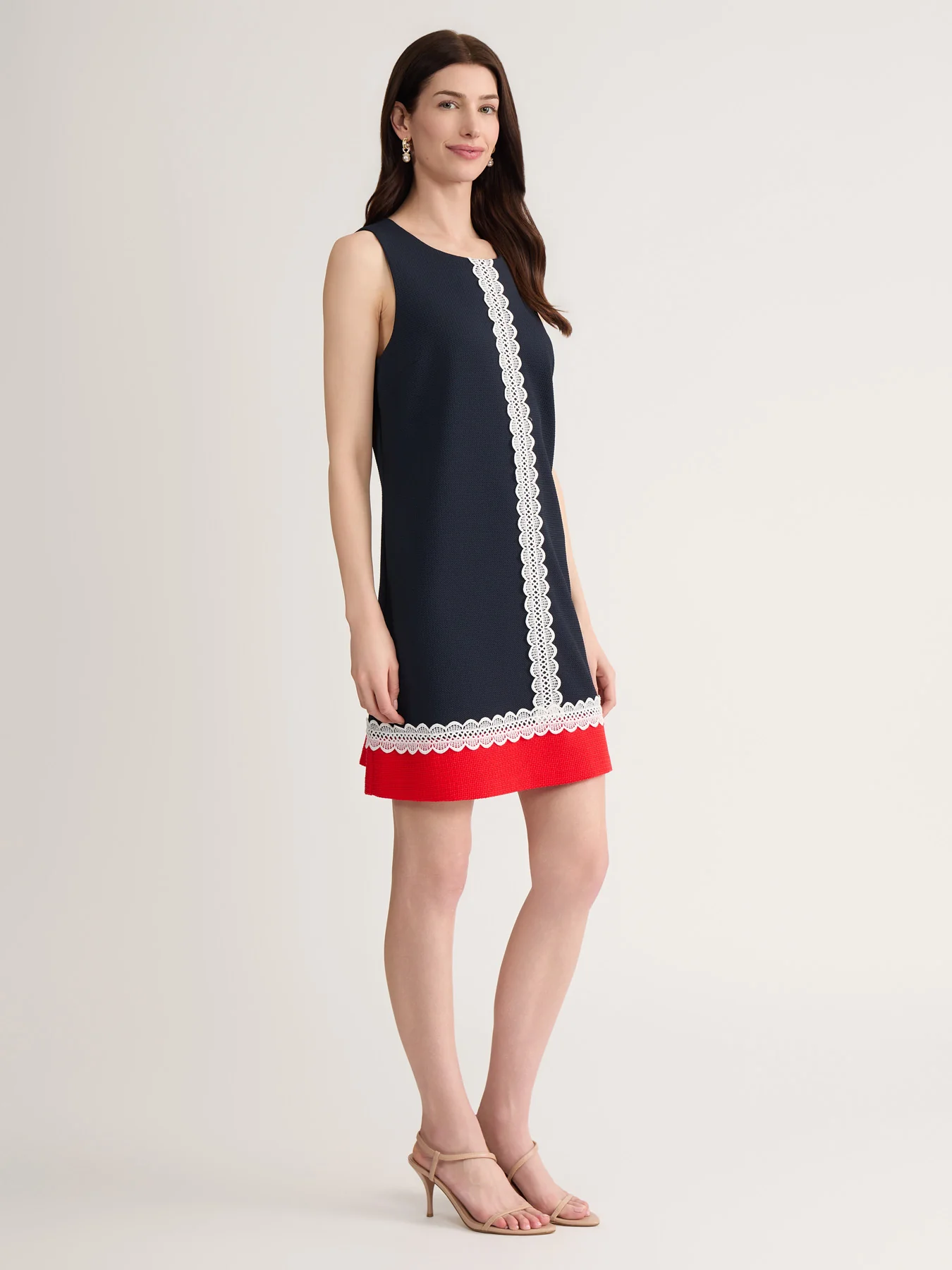 Petite Colorblock Lace Trim Dress, Knit Pique - Image 2