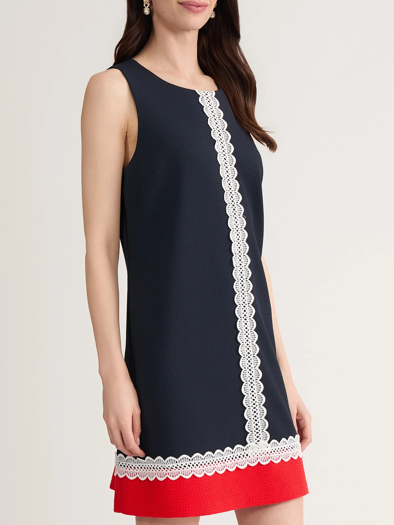 Petite Colorblock Lace Trim Dress, Knit Pique - Image 3