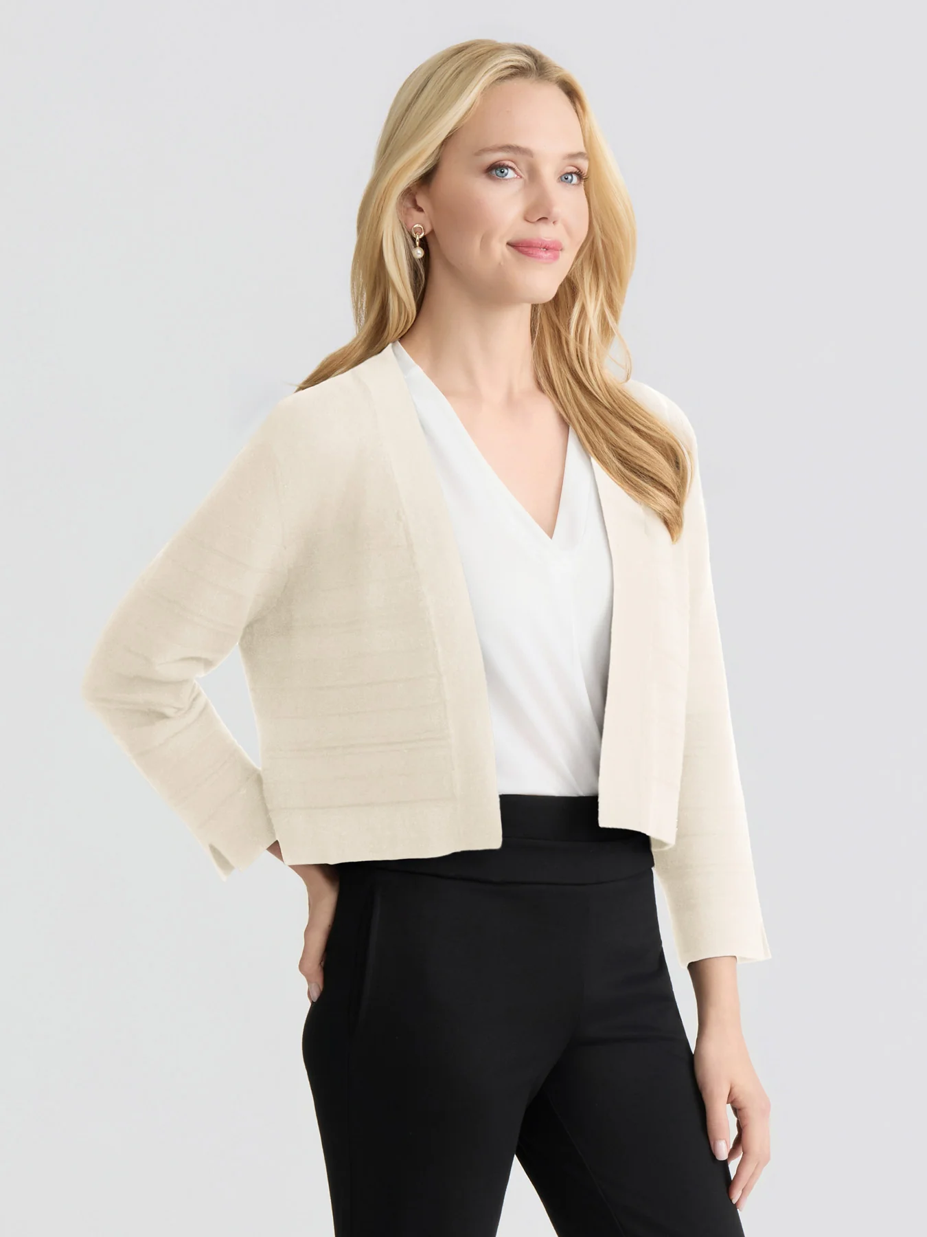 Petite Cropped Striped Stitch Cardigan - Image 2