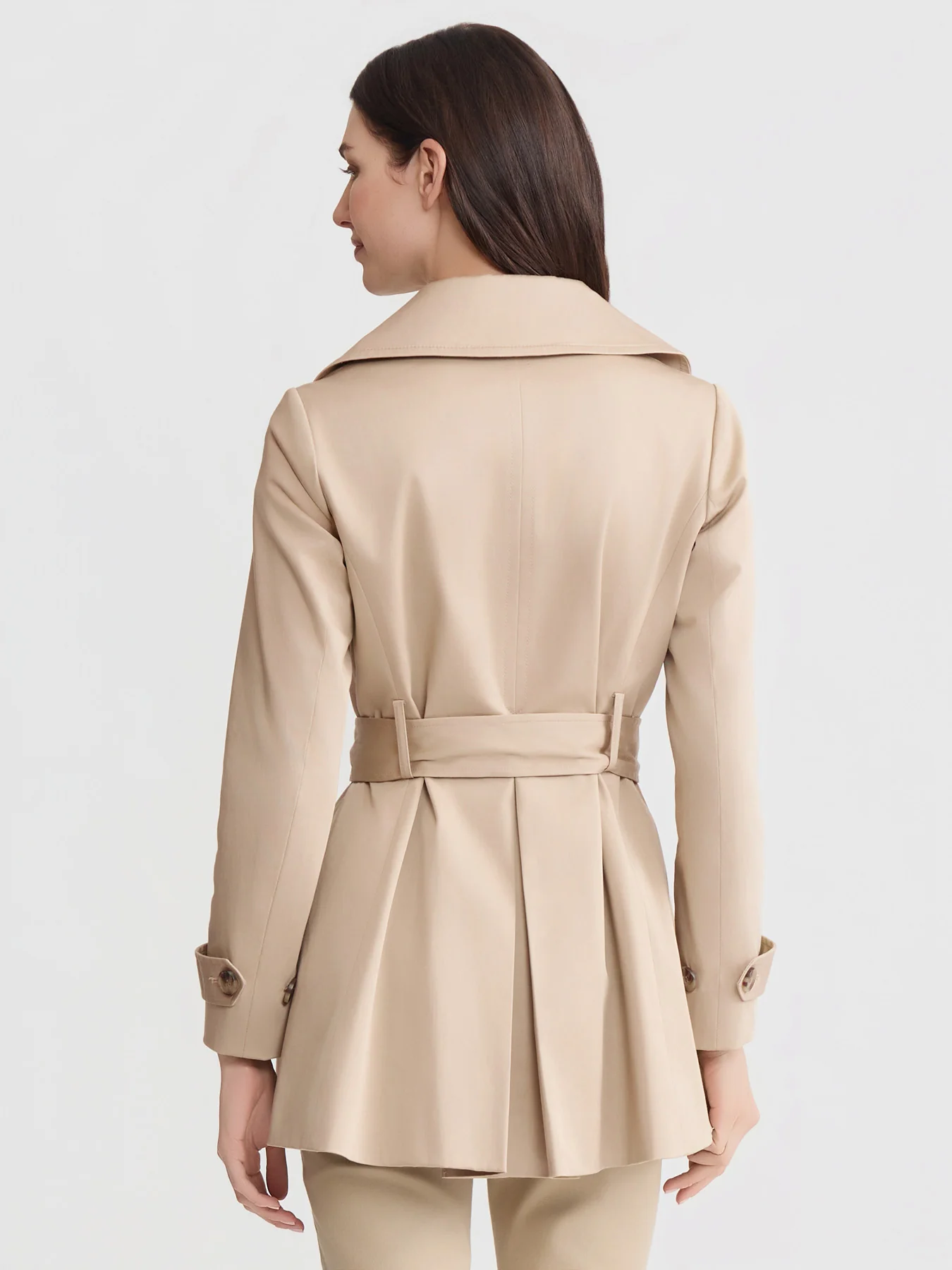 Petite Double Breasted Trench Coat, Stretch Sateen - Image 3