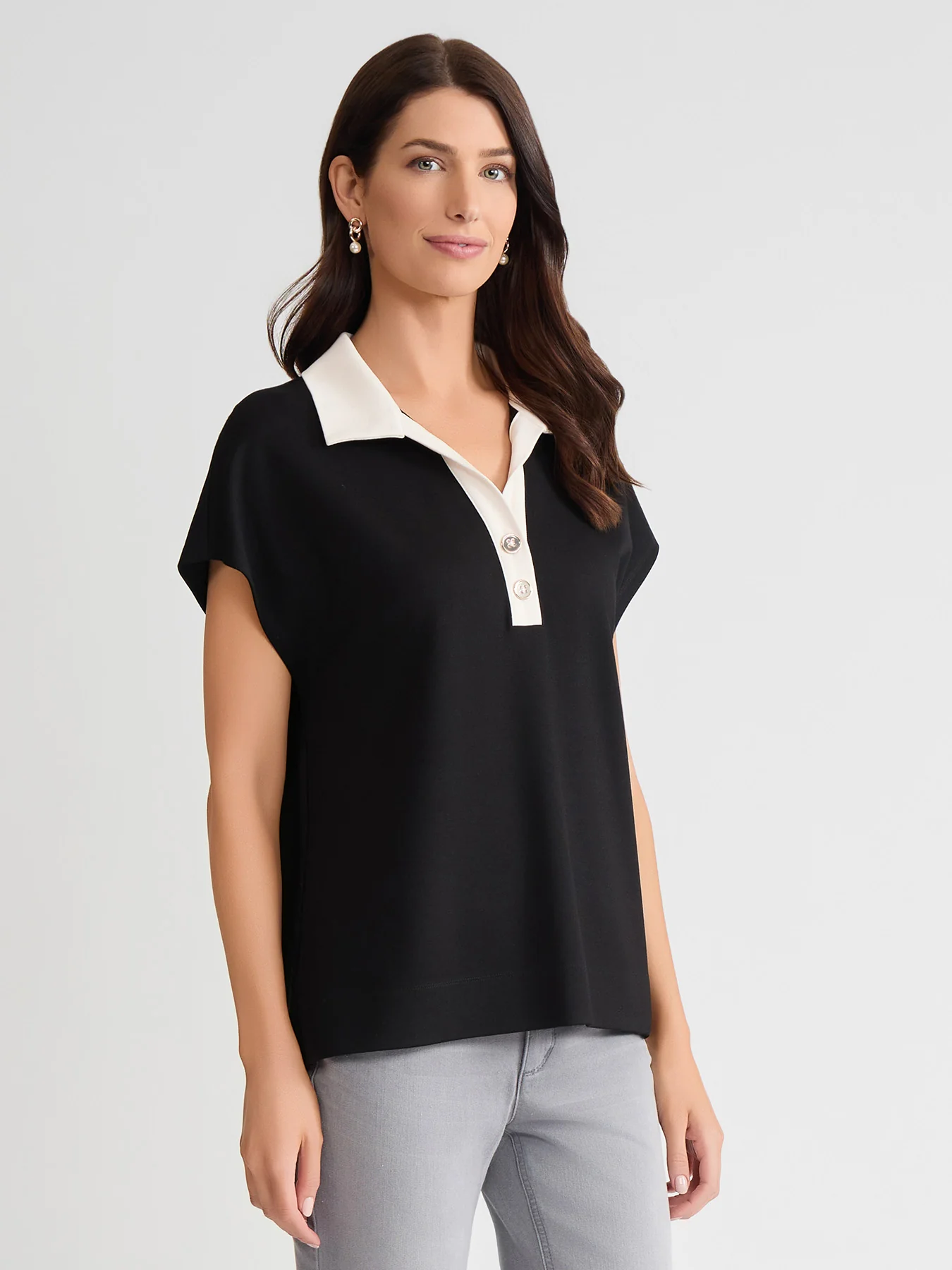 Petite Extended Shoulder Polo Top - Image 2
