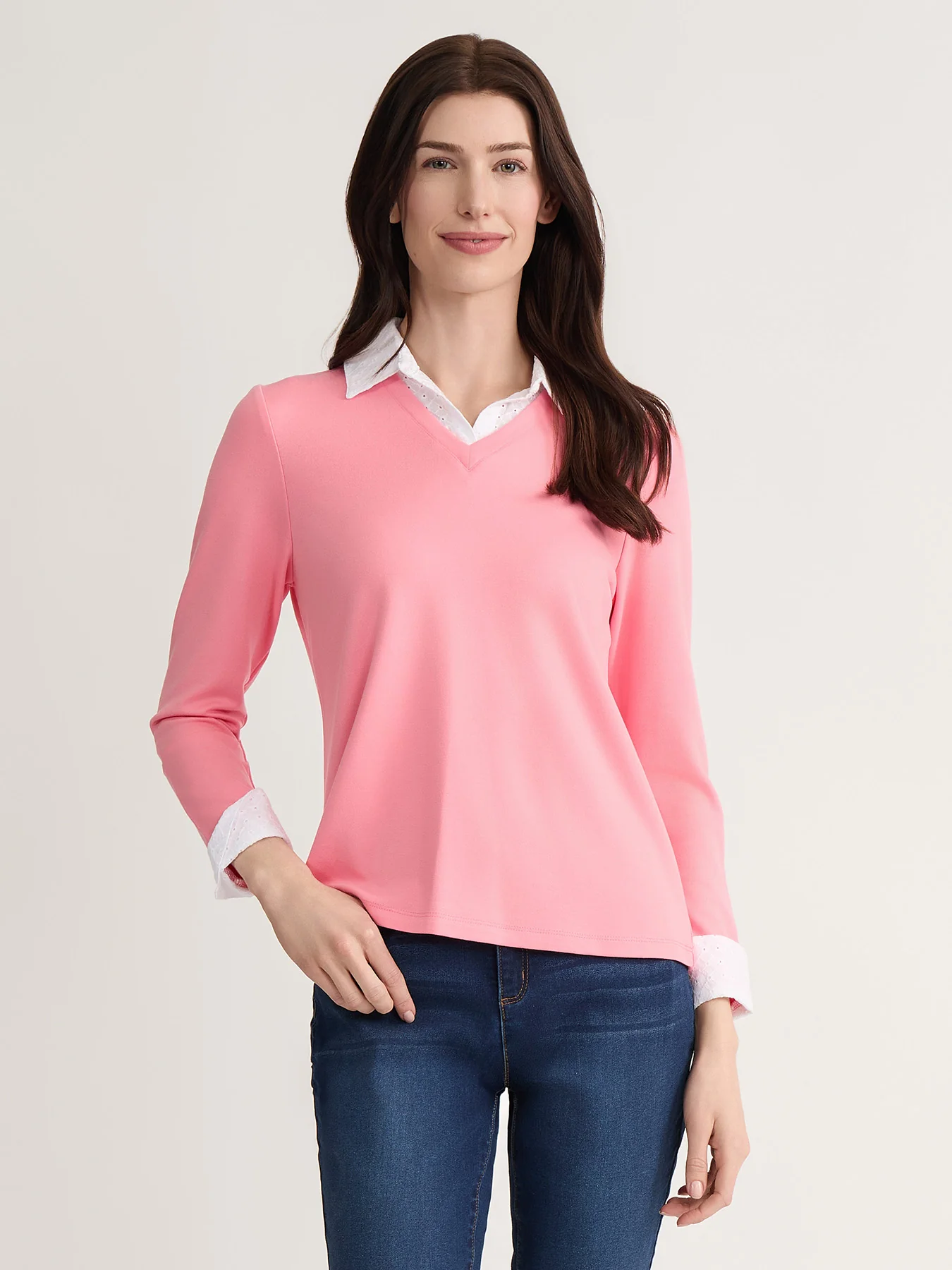 Petite Eyelet Trim Twofer, Serenity Knit