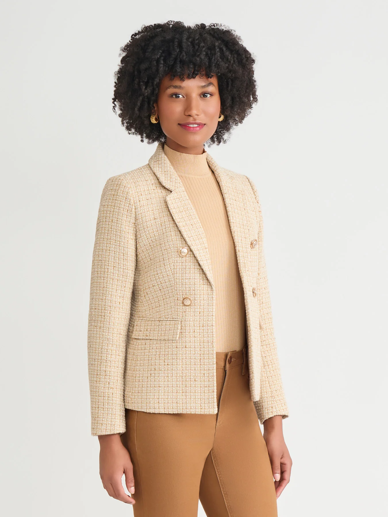 Faux Double Breasted Blazer, Tweed - Image 2